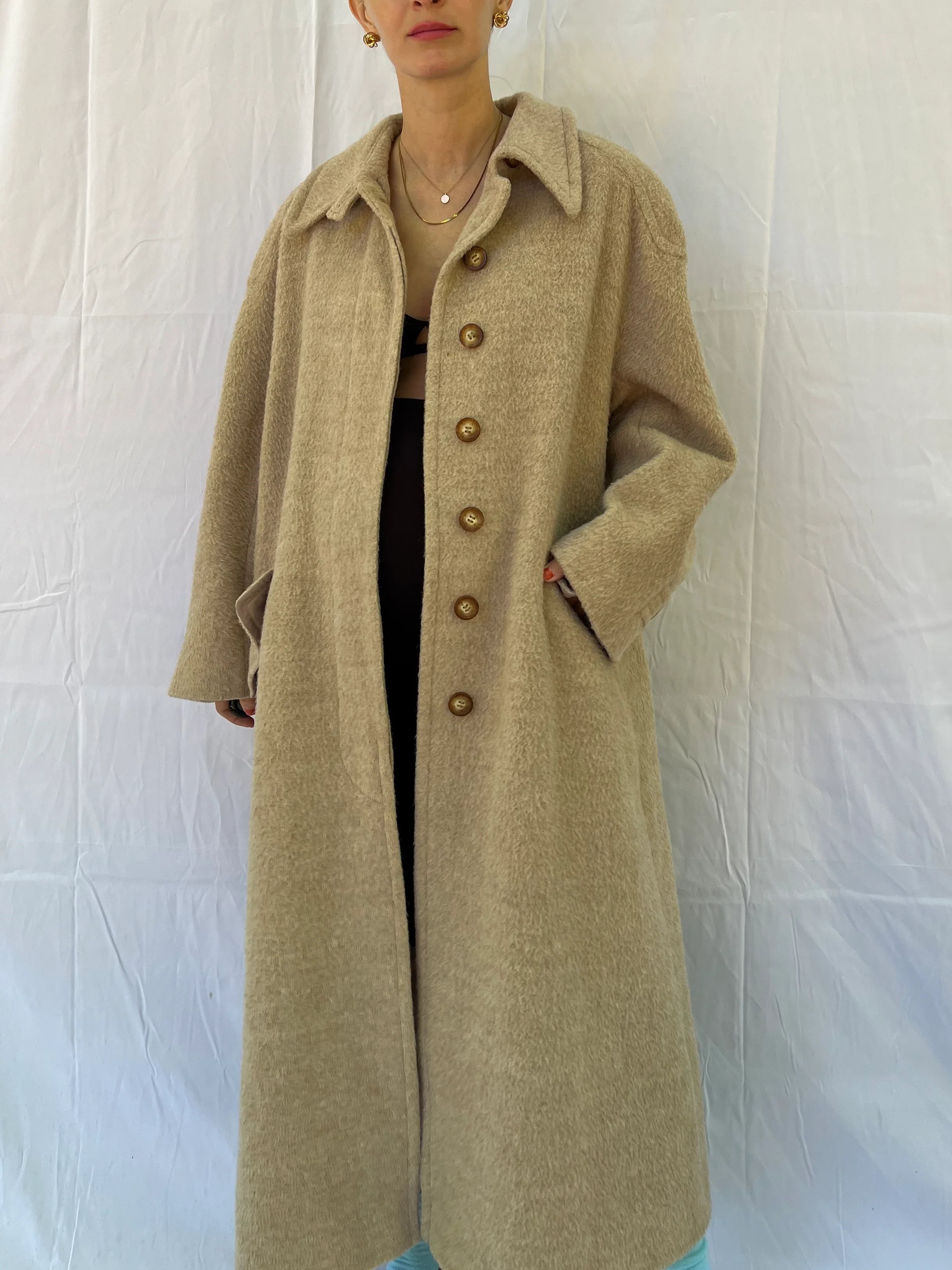 Camel Mohair Blend Duster Coat - Image 7