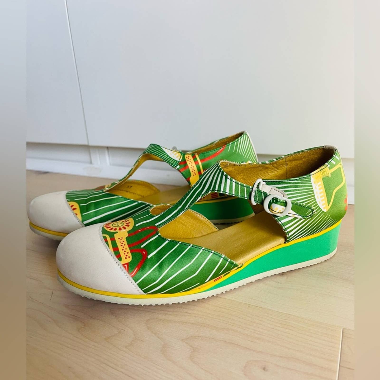 Camper T-Strap Shoes Funky Print Sunlight Print Green Yellow by Camper - Image 3