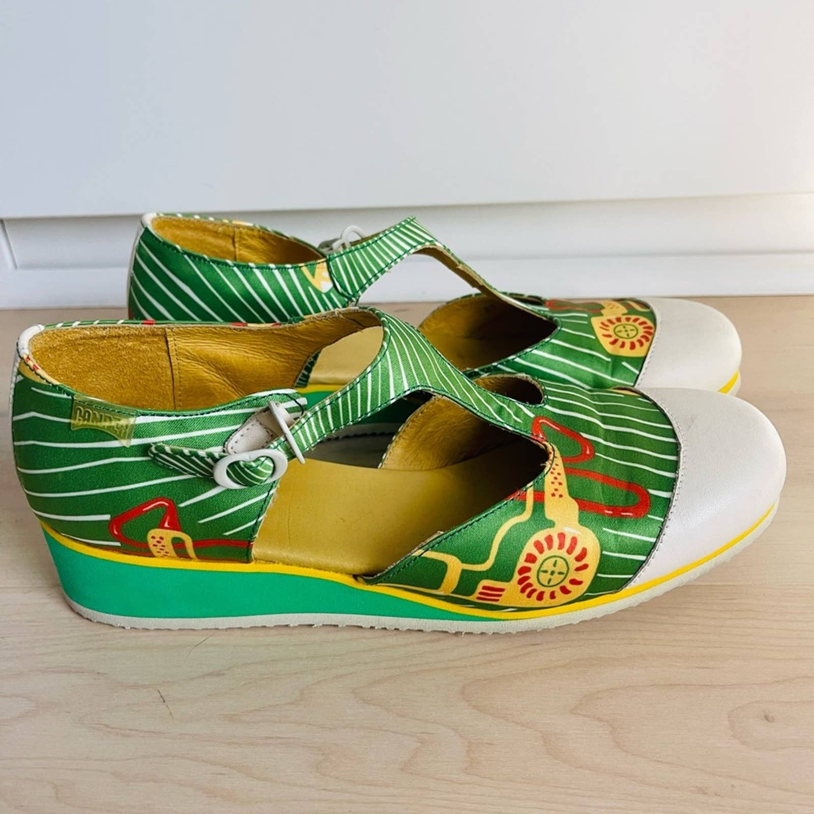 Camper T-Strap Shoes Funky Print Sunlight Print Green Yellow by Camper - Image 5