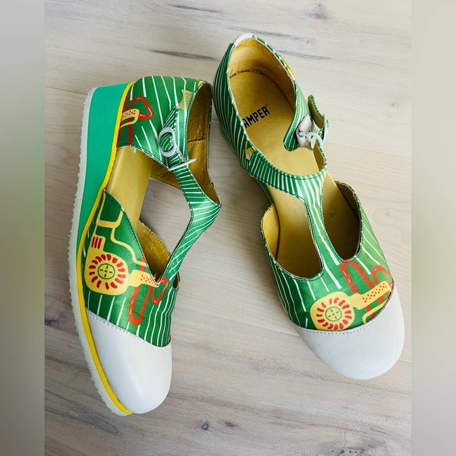 Camper T-Strap Shoes Funky Print Sunlight Print Green Yellow by Camper - Image 7