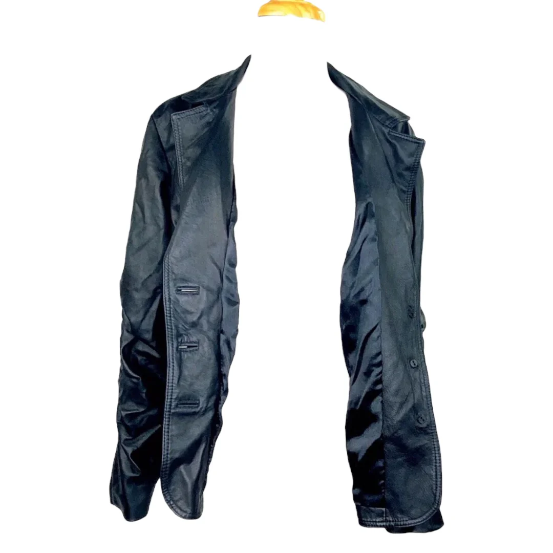 Canada Leather Jacket Ruched Waist Lined Black 12 Buttery Soft Womens 12 by Neto - Image 2