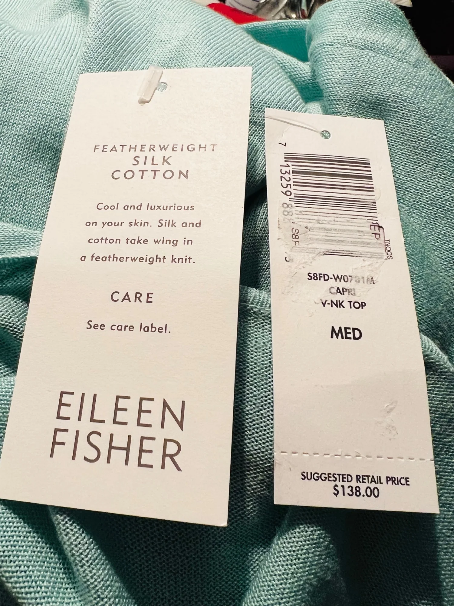 Capri V-Neck Long Sleeve Top Featherweight Silk Cotton Blue Sz M by Eileen Fisher - Image 10