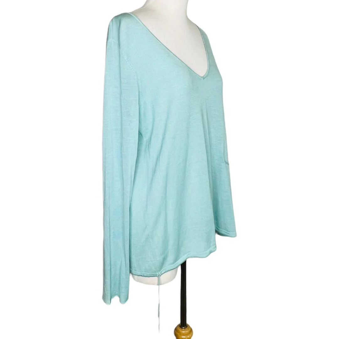 Capri V-Neck Long Sleeve Top Featherweight Silk Cotton Blue Sz M by Eileen Fisher - Image 2