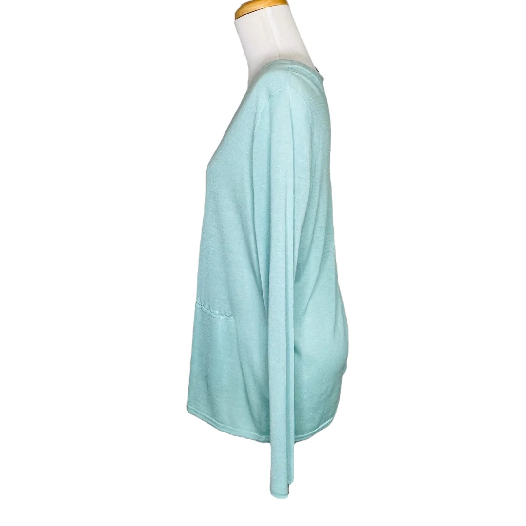Capri V-Neck Long Sleeve Top Featherweight Silk Cotton Blue Sz M by Eileen Fisher - Image 5