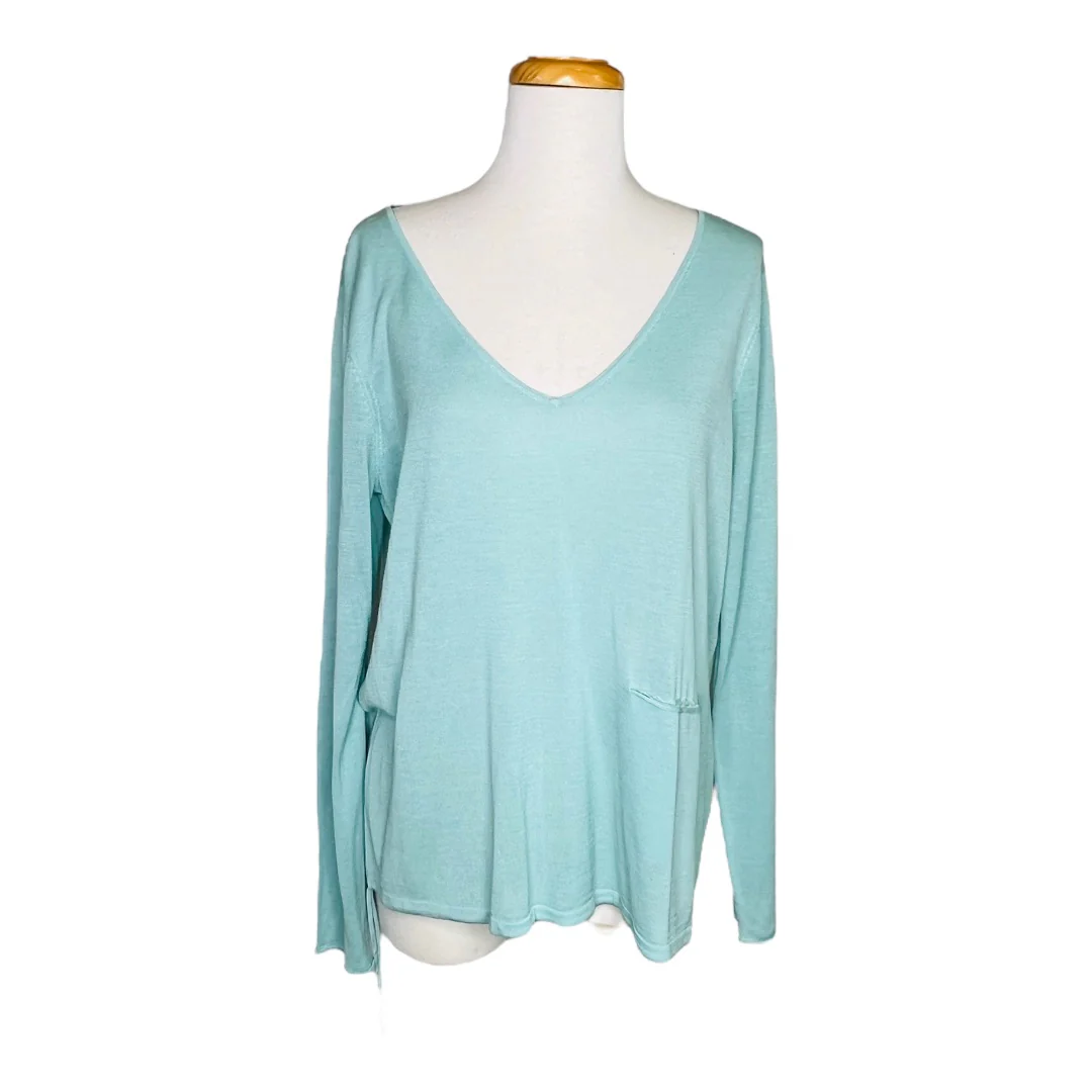 Capri V-Neck Long Sleeve Top Featherweight Silk Cotton Blue Sz M by Eileen Fisher - Image 7