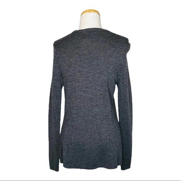 Carbon Heather Open Front Sweater Luxury Mercerized Wool Sz S by Adrienne Vittadini - Image 6