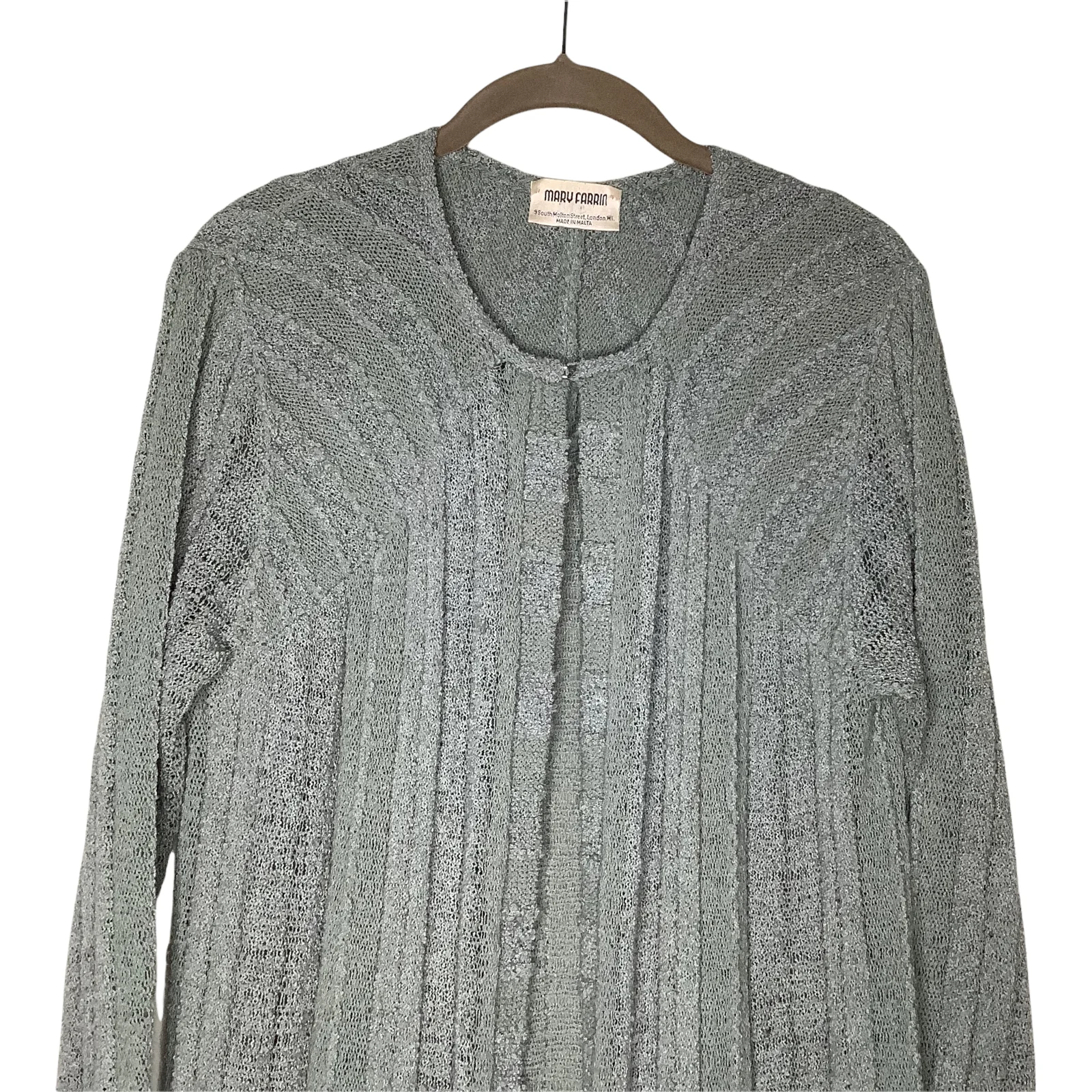 Cardigan 70s Long Knit Duster Sage Small Medium Textured Long Sleeve by Mary Farrin - Image 3