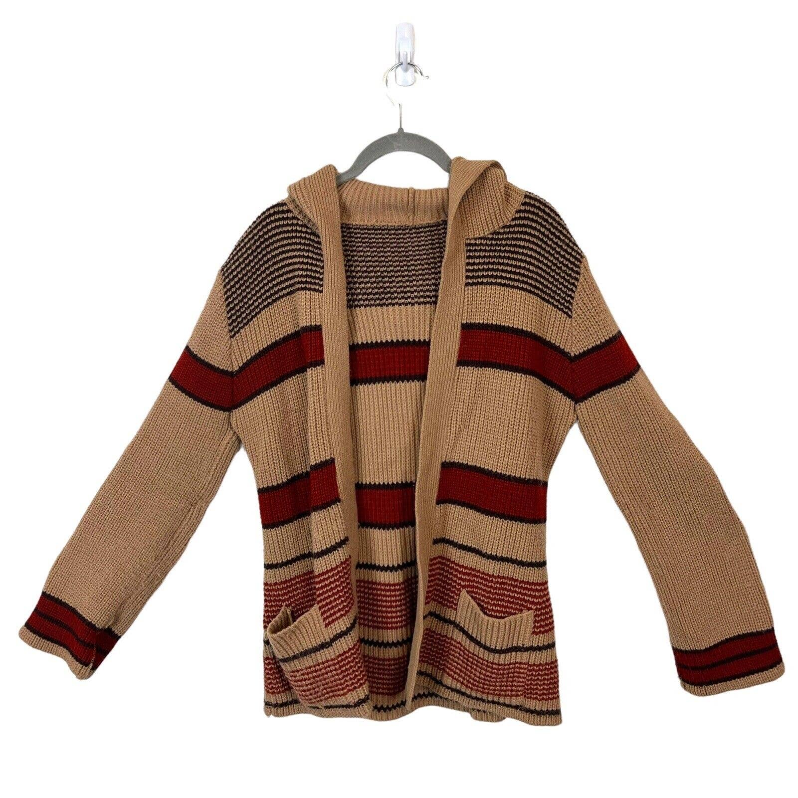 Cardigan 70s Retro Stripe Sweater 70s Stripe Open Front Belted Top Medium Hood - Image 8