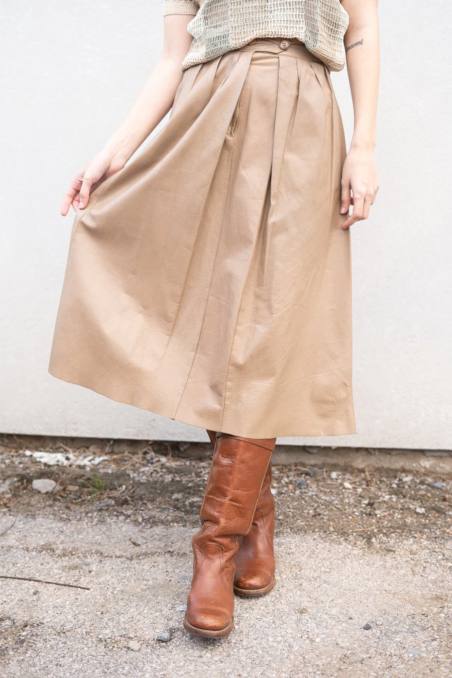 Carla Tan Leather Skirt by Carla - Image 9