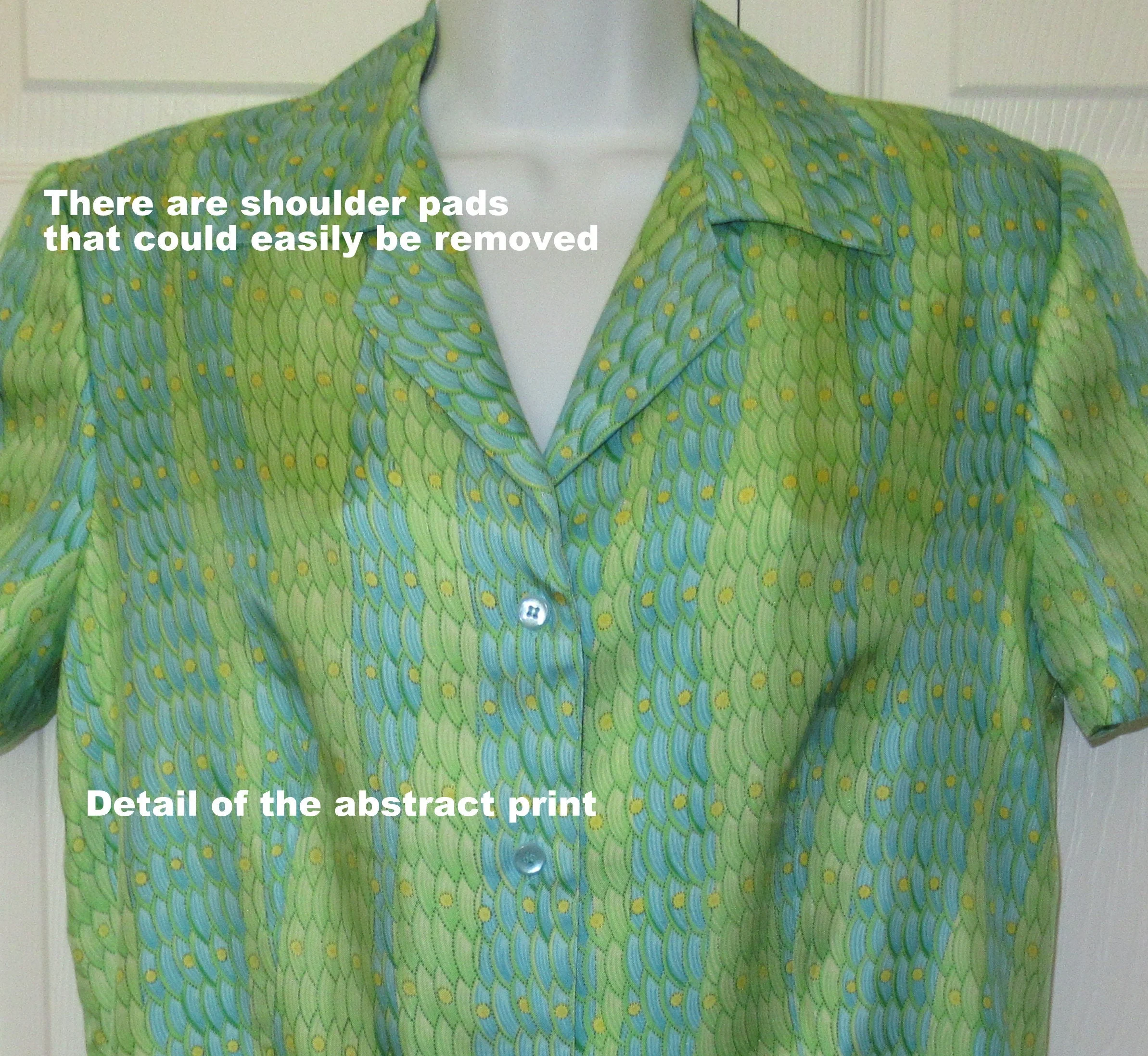 Carlisle Blouse Silk Greenteal Made In British Crown Colony of Hong Kong 8 Front Buttons Short Sleeve Collar by Carlisle - Image 6