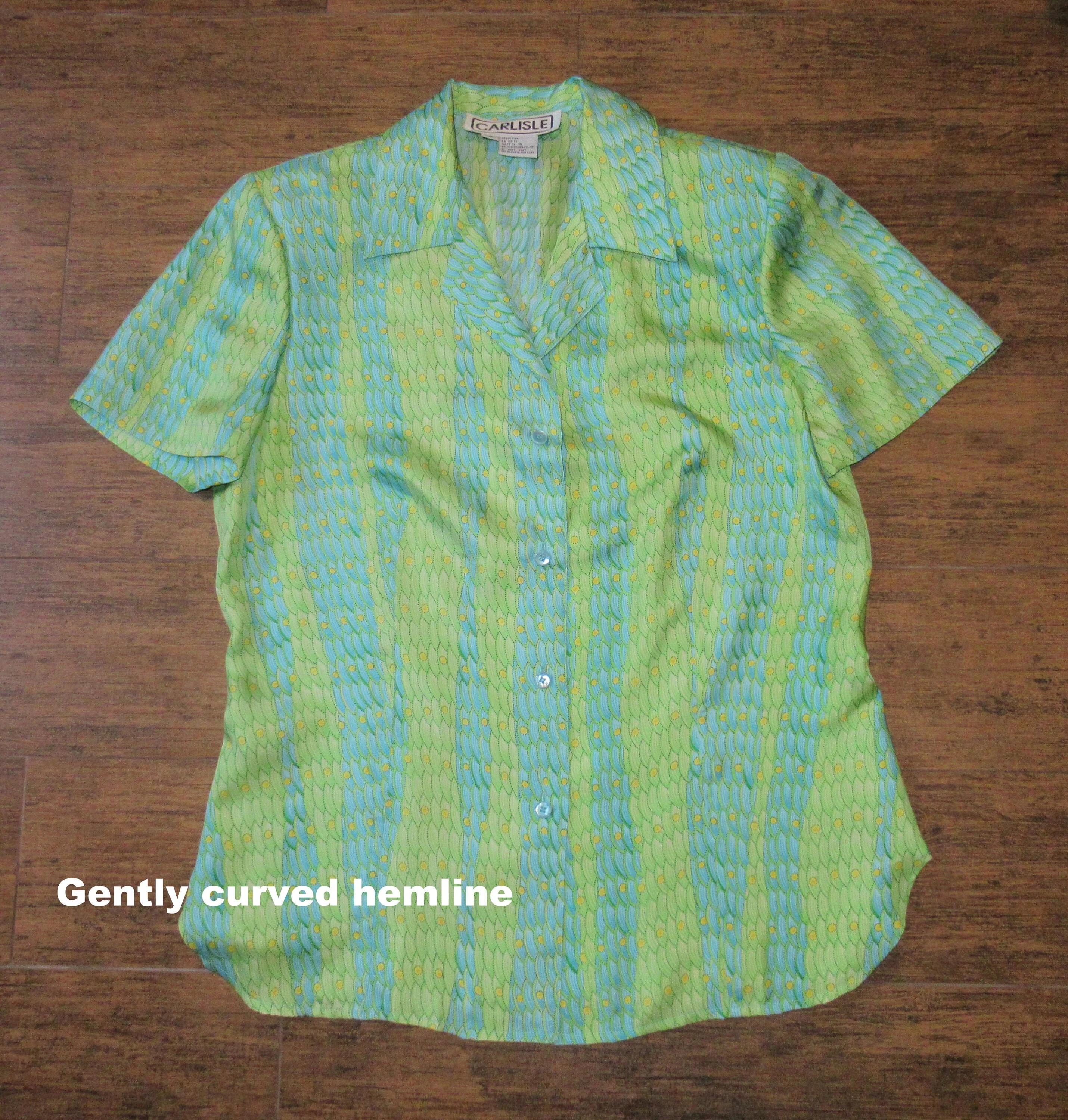 Carlisle Blouse Silk Greenteal Made In British Crown Colony of Hong Kong 8 Front Buttons Short Sleeve Collar by Carlisle - Image 8