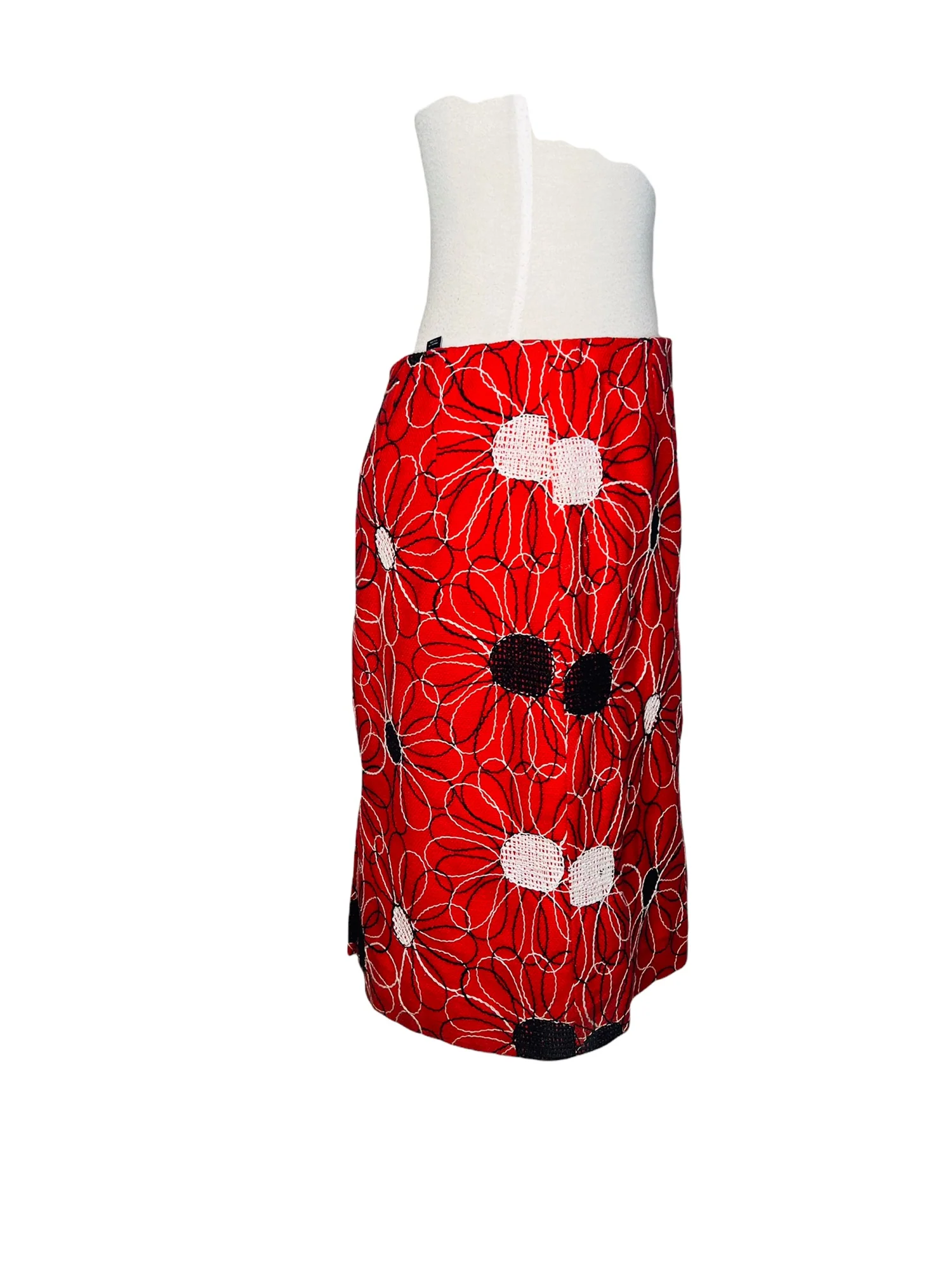 Carlisle Womens 00s Floral Embroidered Pencil Skirt Red Vintage by Carlisle - Image 2