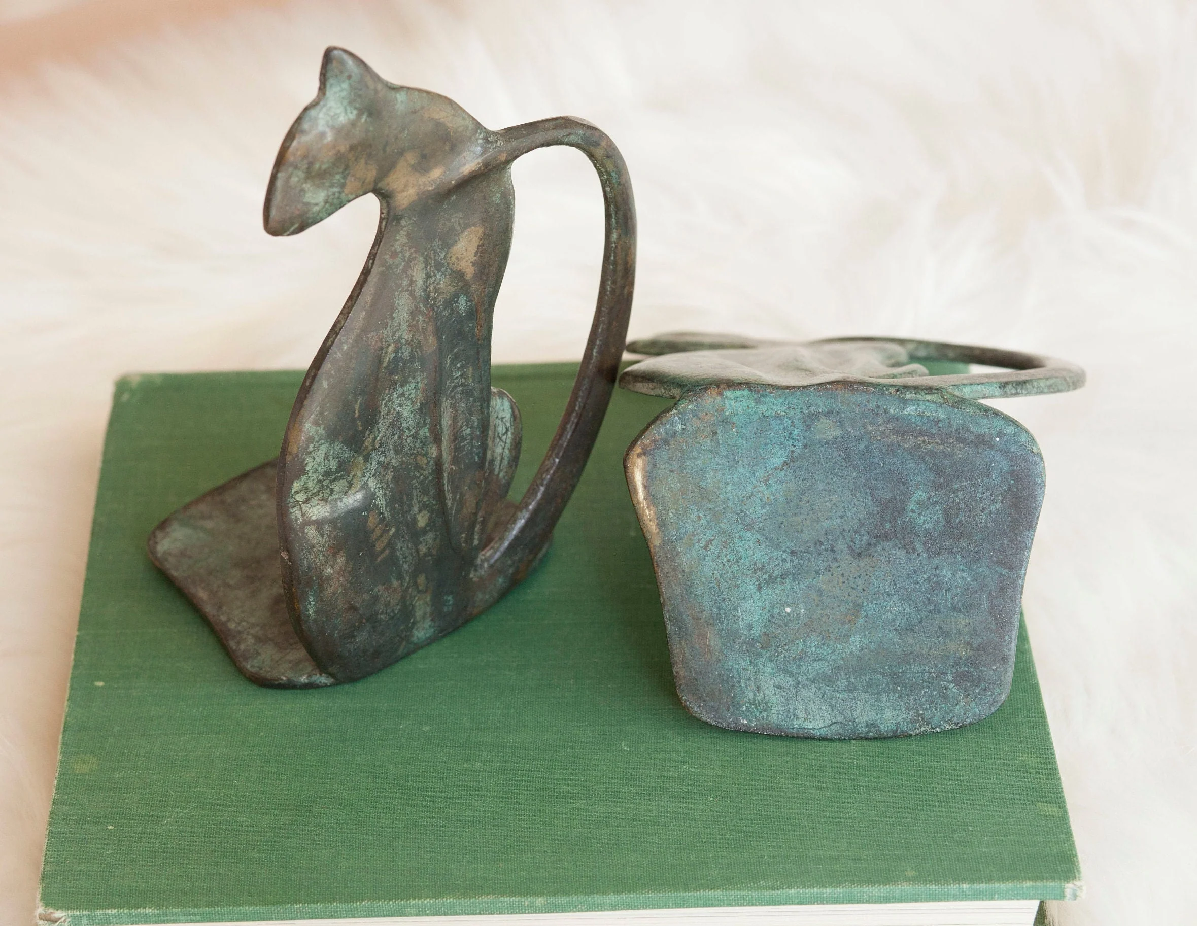 Cat Silhouette Bookends Handmade Blue Patina Iron Kitty Bookshelf Decor - Image 10