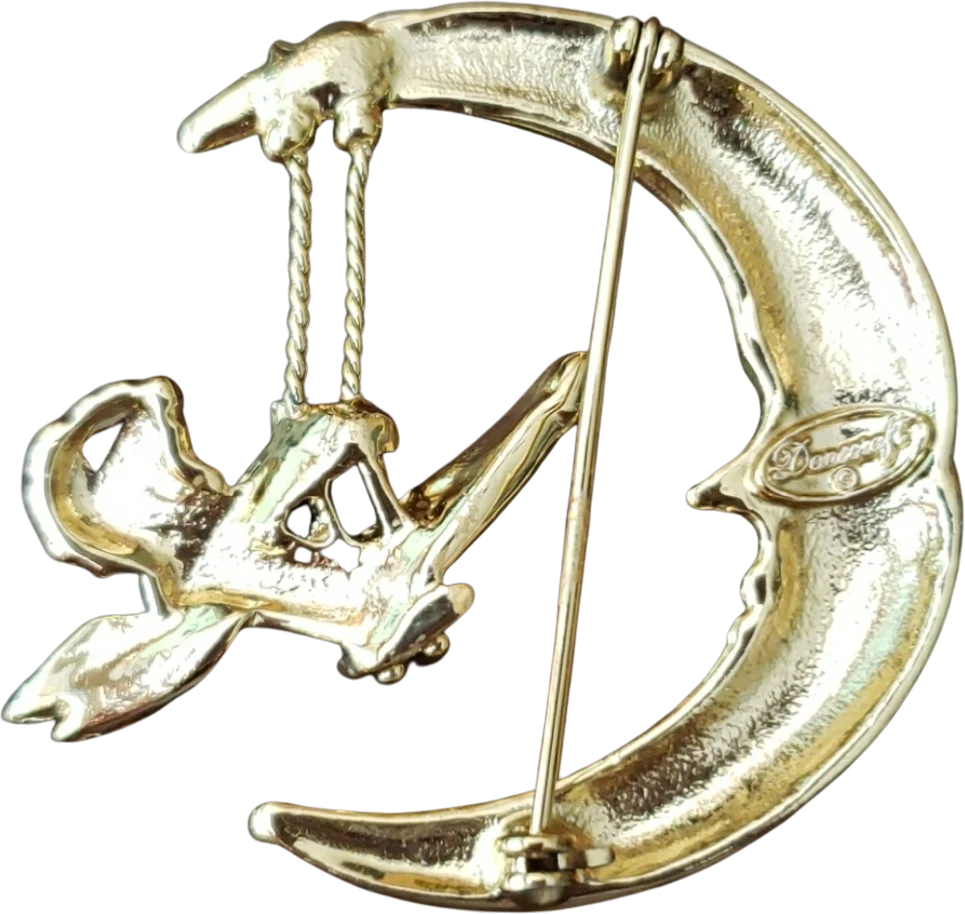 Celestial Crescent Moon Swinging Cherub Pin Brooch By Danecraft - Image 2