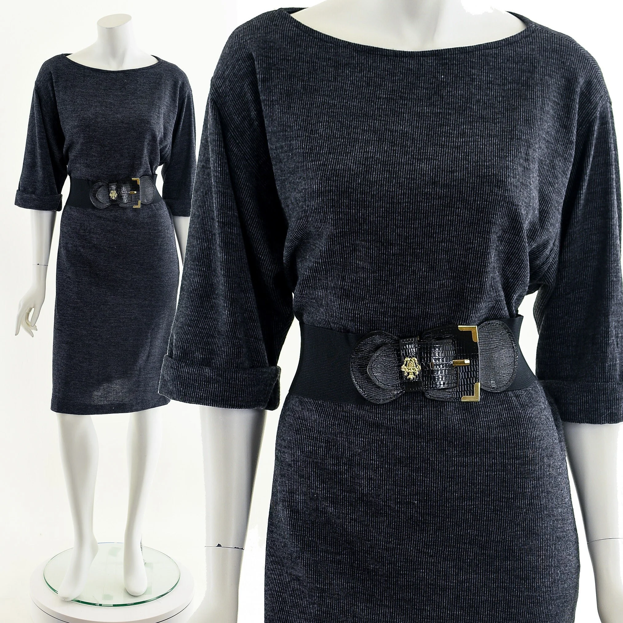 Charcoal Gray Ribbed T-Shirt Dress by Taurus II - Image 3