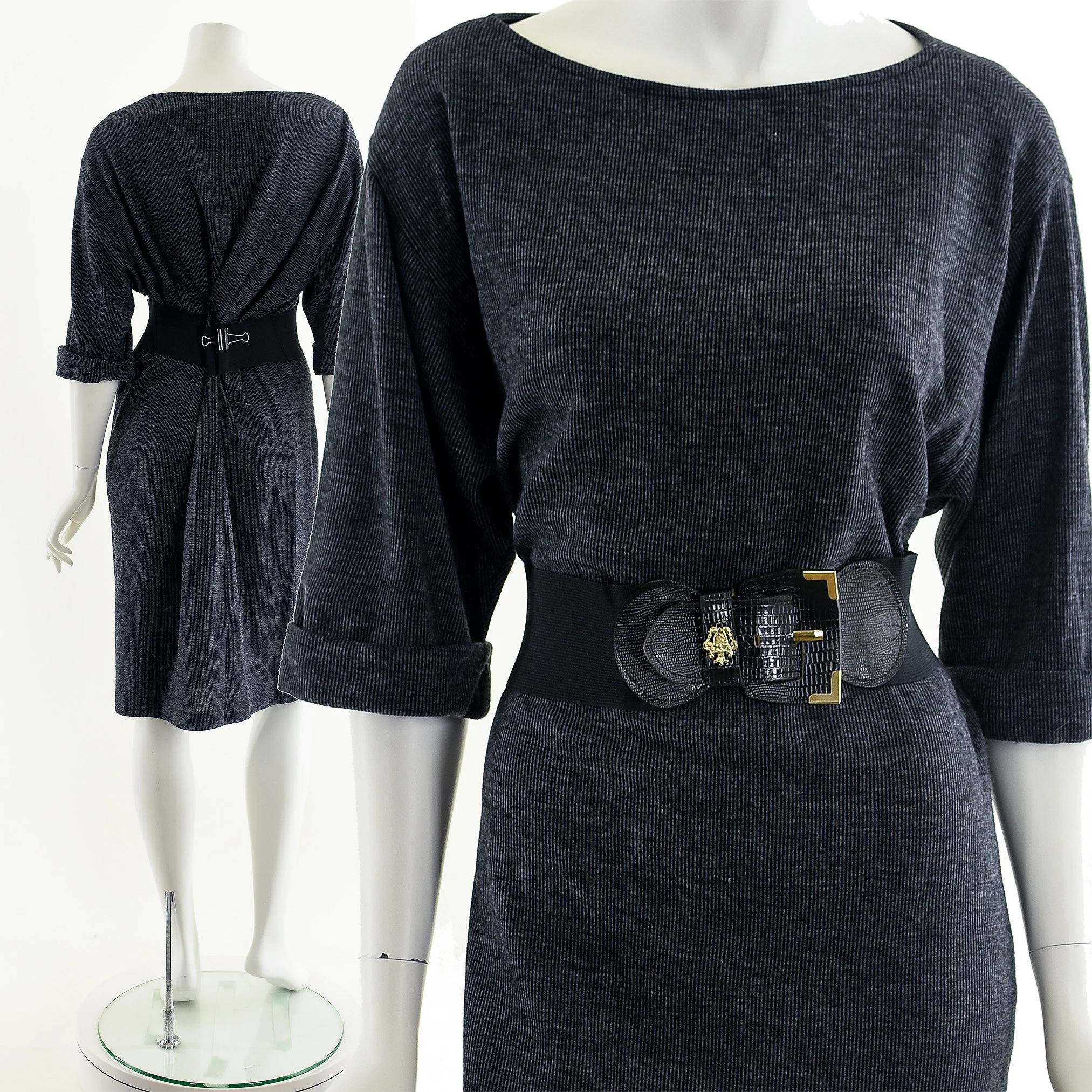 Charcoal Gray Ribbed T-Shirt Dress by Taurus II - Image 4