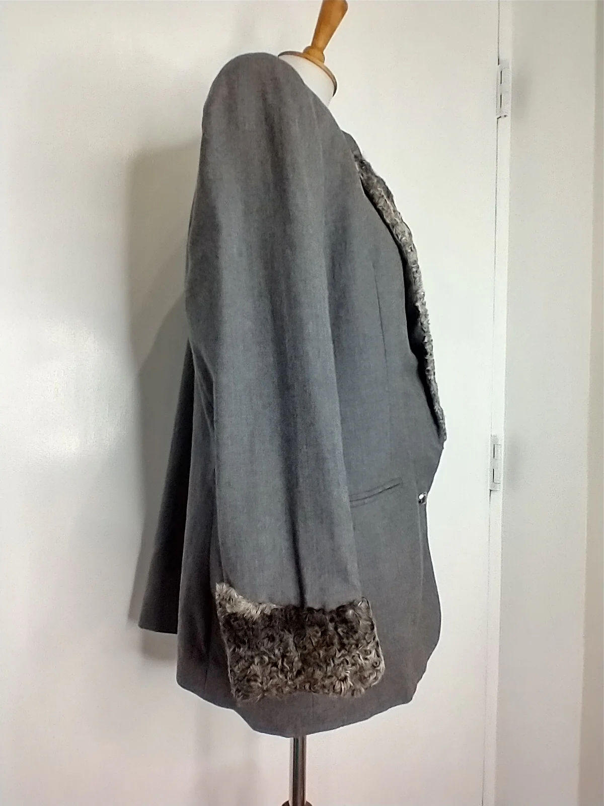 Charcoal Wool With Faux Fur Lapel And Cuffs By George Simonton - Image 8