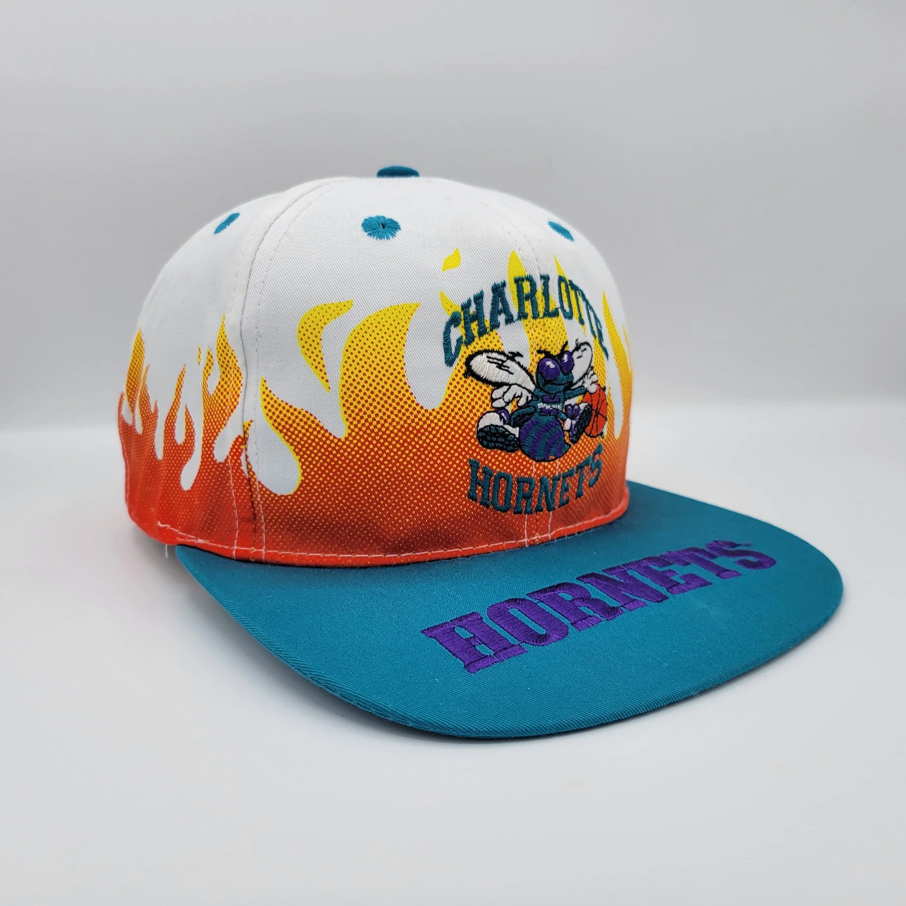 Charlotte Hornets Vintage 90s On Fire Flames Snapback Hat All Over Print Nba Basketball Baseball Cap - Image 3
