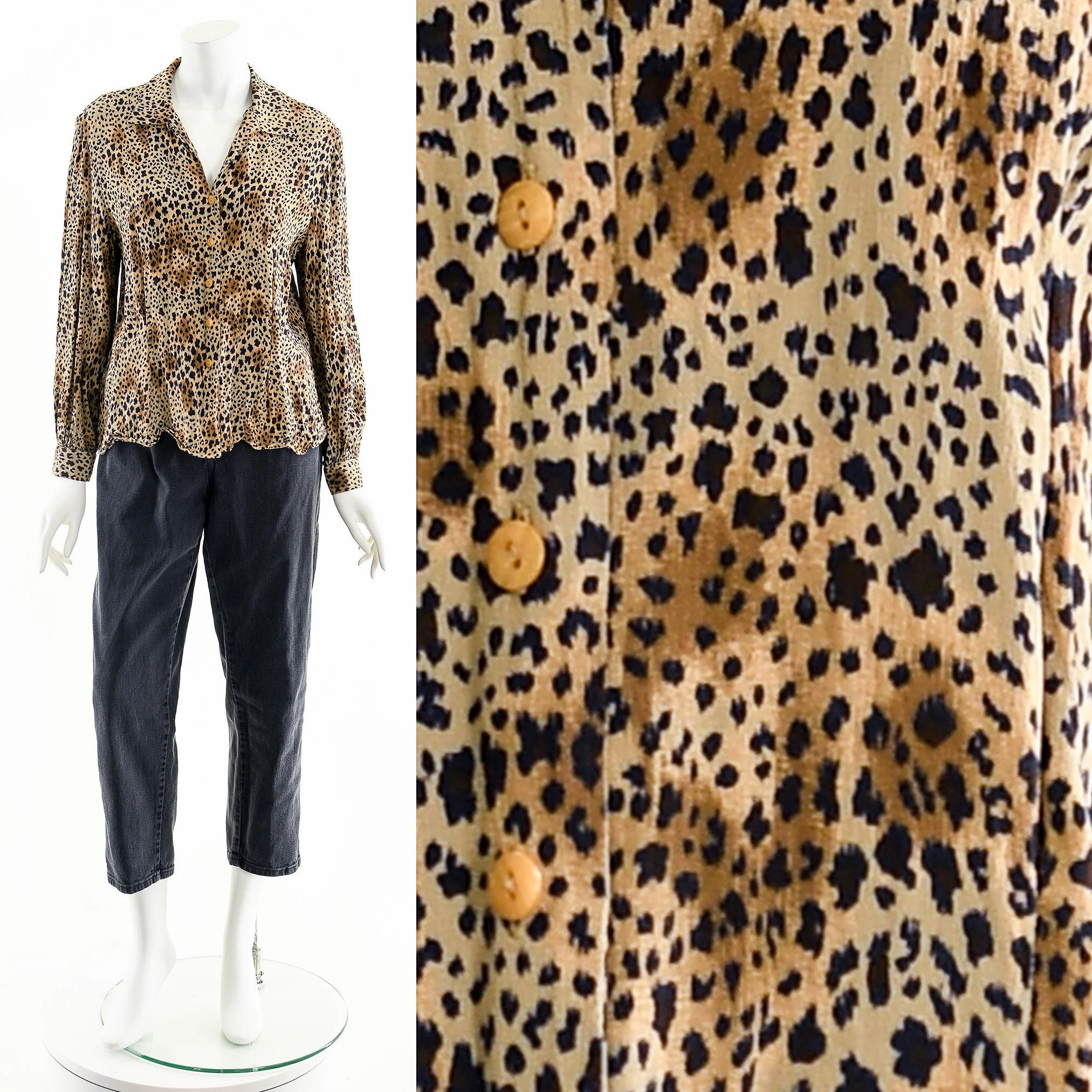 Cheetah Leopard Button Up Breezy Blouse - Image 2