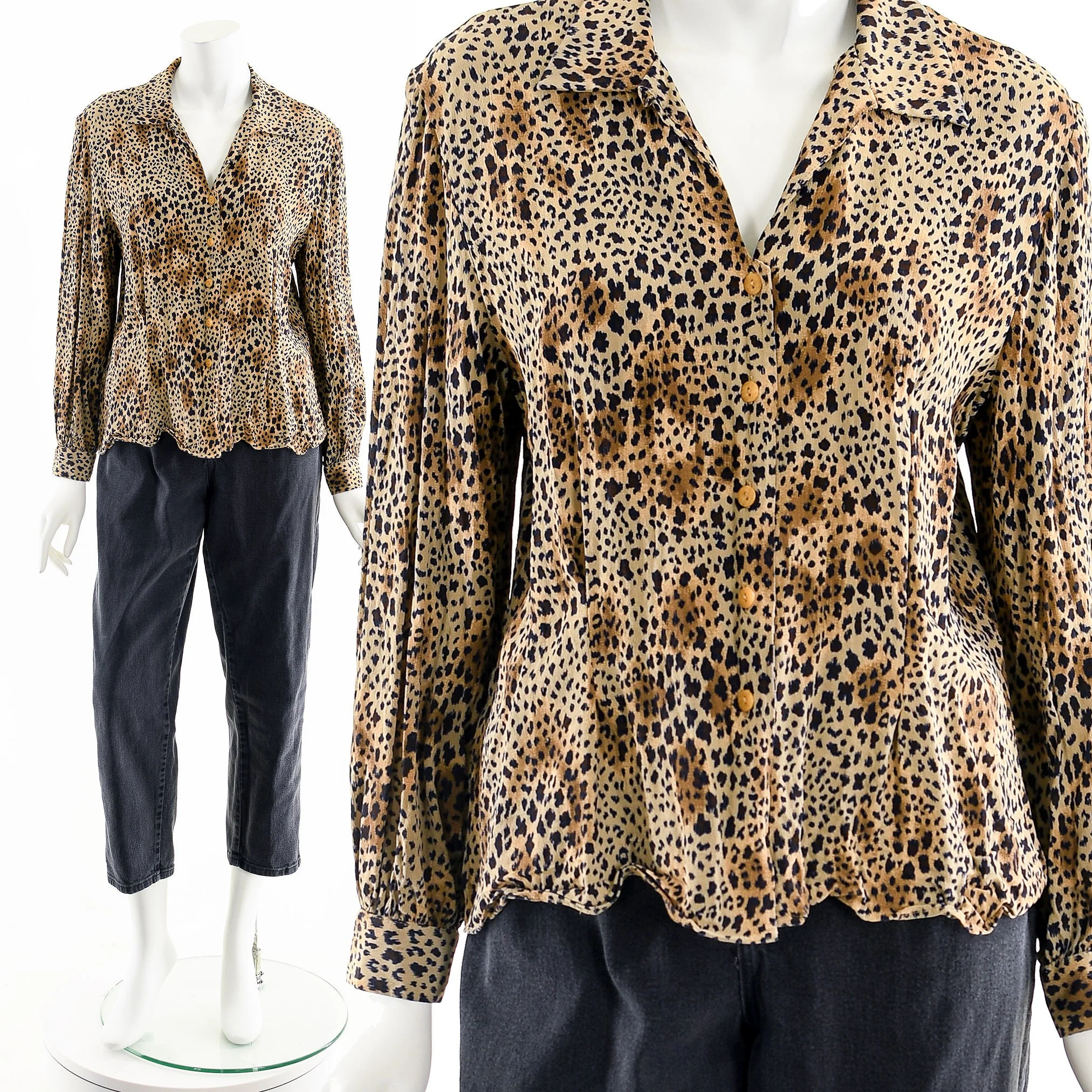Cheetah Leopard Button Up Breezy Blouse - Image 3