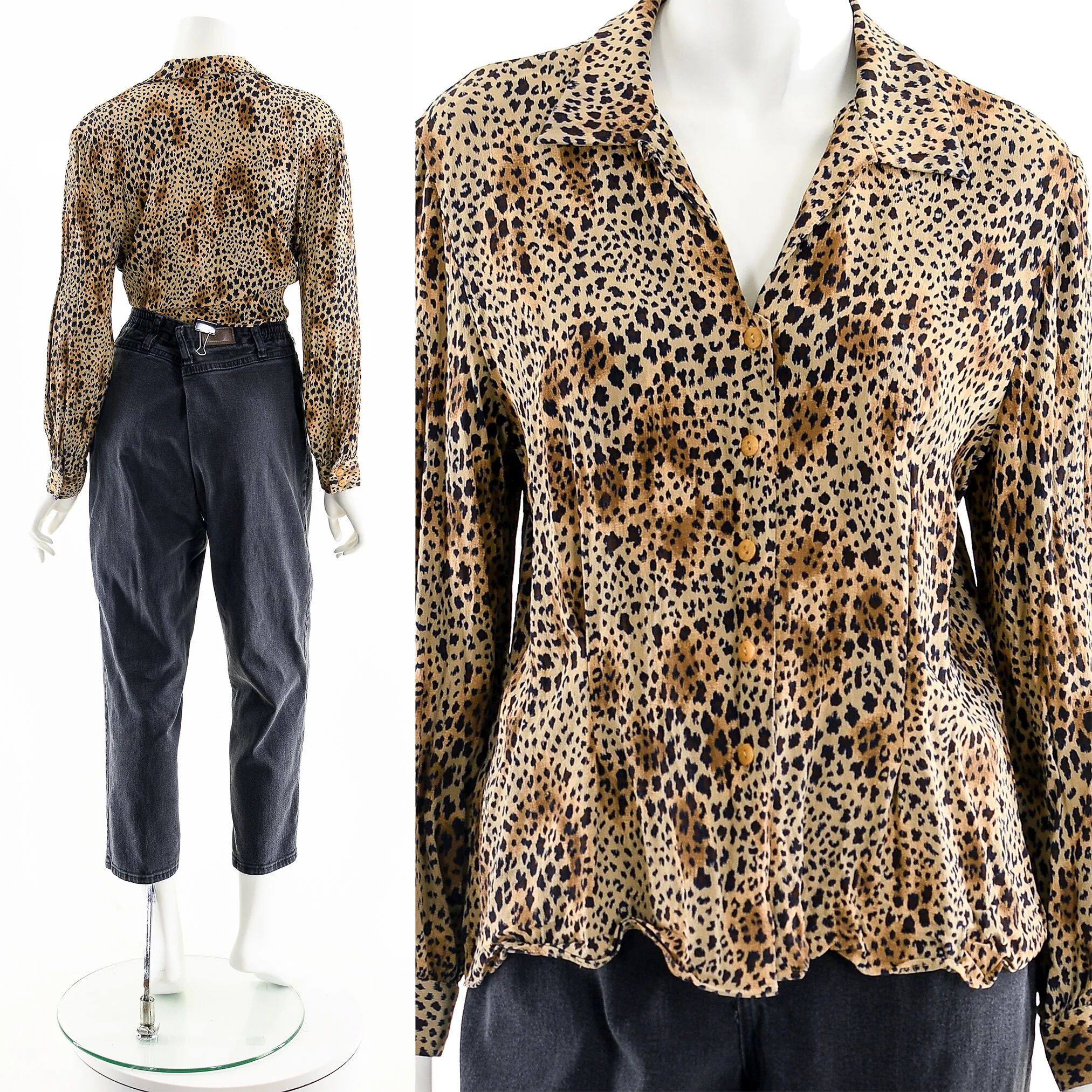 Cheetah Leopard Button Up Breezy Blouse - Image 4
