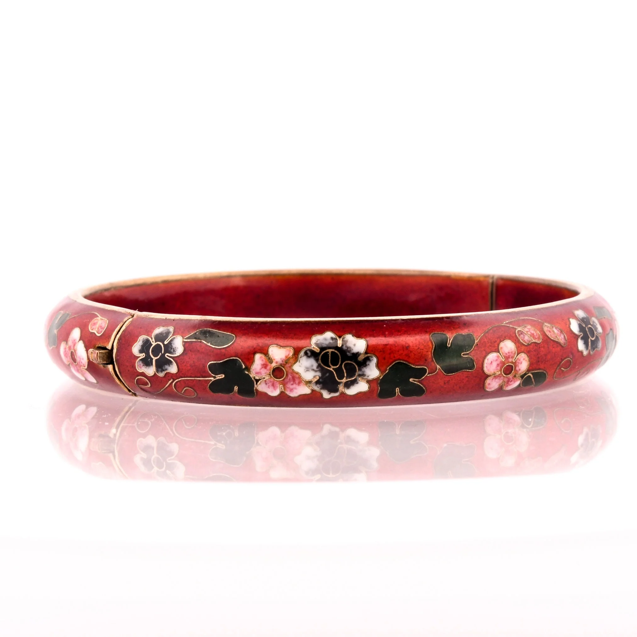 Cherry Blossom Cloisonné Red Bracelet Lotus Flower Cuff - Image 6