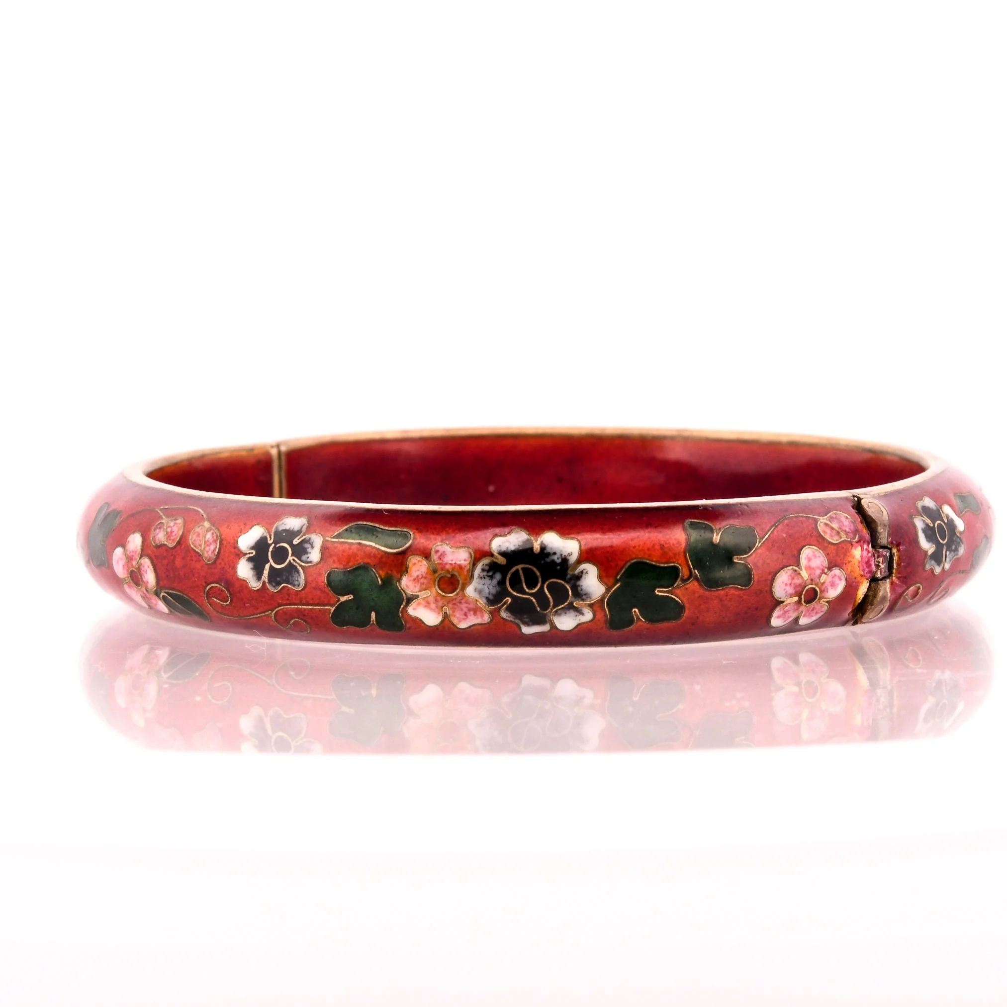 Cherry Blossom Cloisonné Red Bracelet Lotus Flower Cuff - Image 8