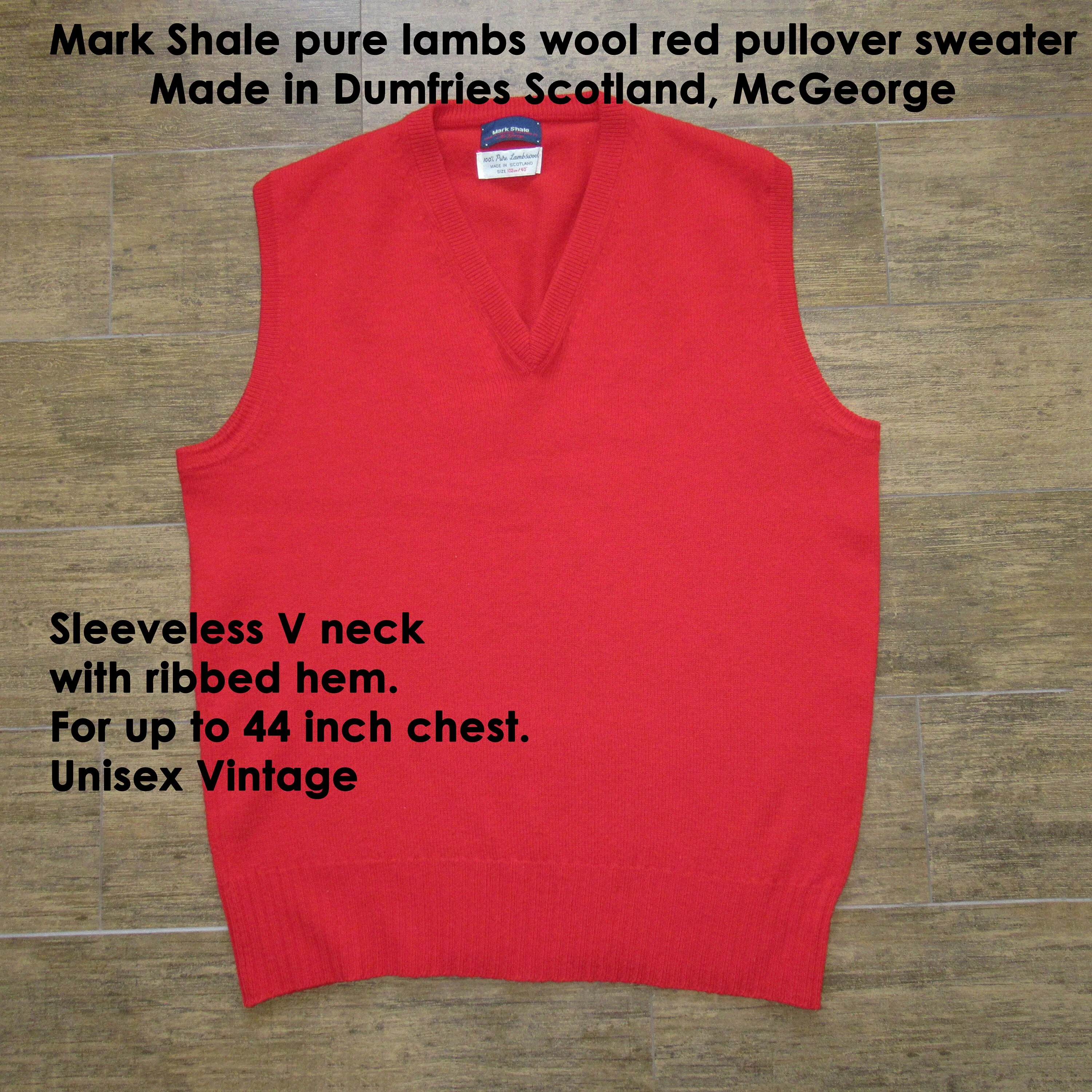 Chest Pullover Red Sweater Made In Dumfries Scotland Mark Shale Pure Lambs Wool Mcgeorge Sleeveless Pullover V-Neck Unisex Classic by Mark Shale - Image 3