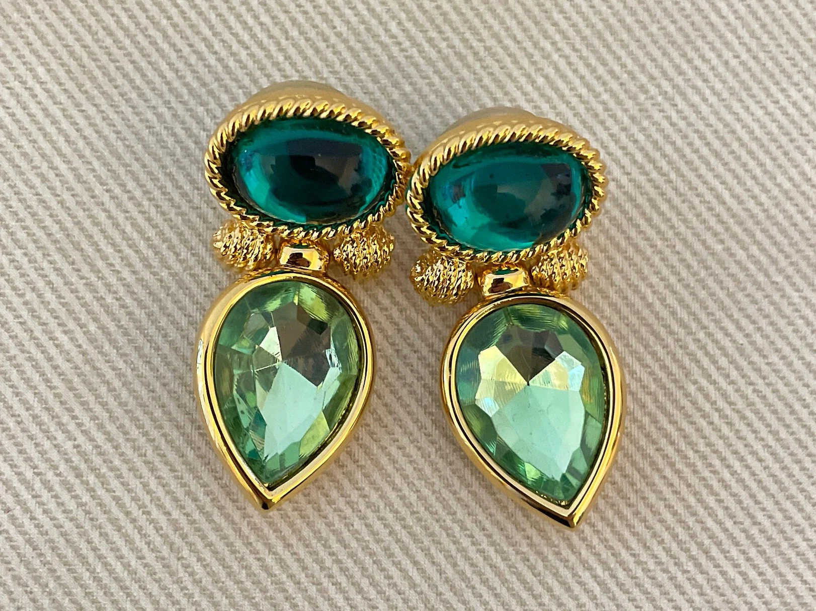 Chic Emerald Citrine Etruscan Statement Earrings for Pierced Ears by Napier - Image 3