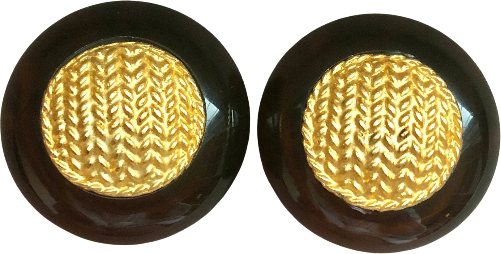 Chic Tortoiseshell Amber Lucite Clip On Statement Earrings with Matte Gold Braided Design