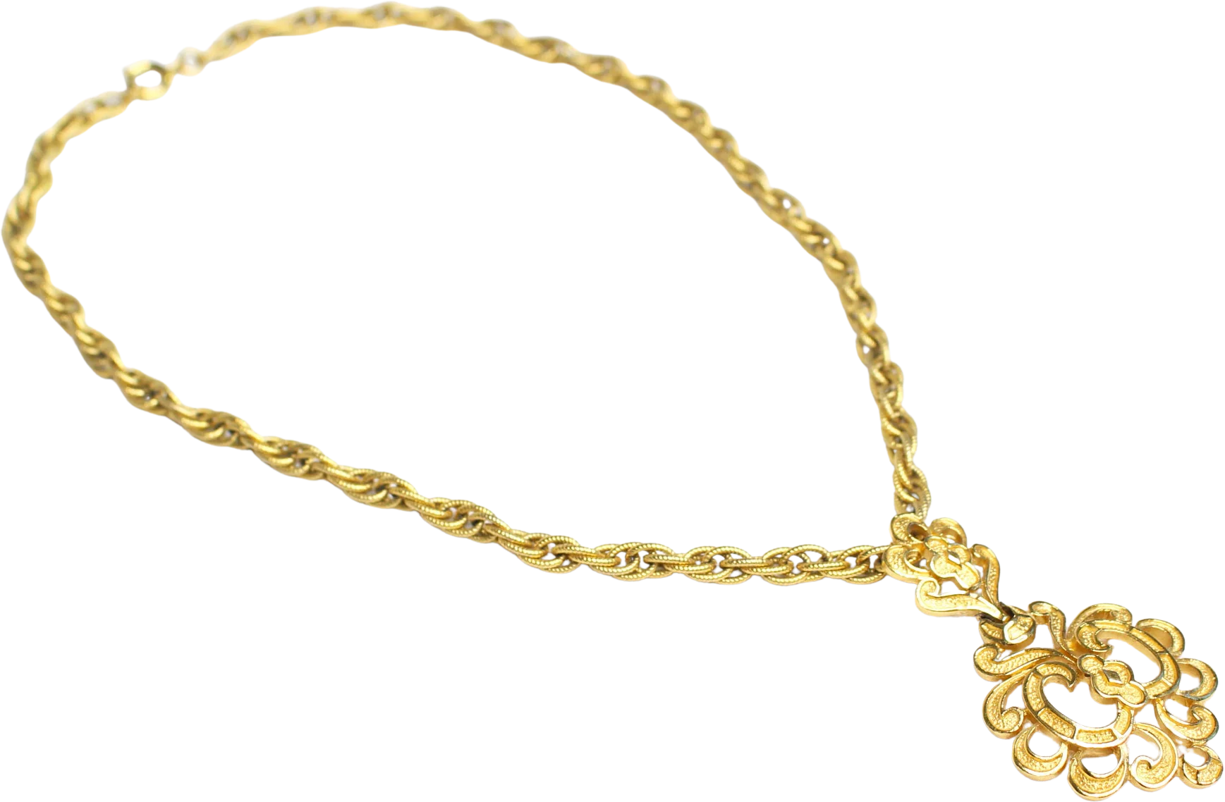 Chic Trifari Scroll Pendant Necklace Openwork Filigree Statement Pendant Choker by Trifari