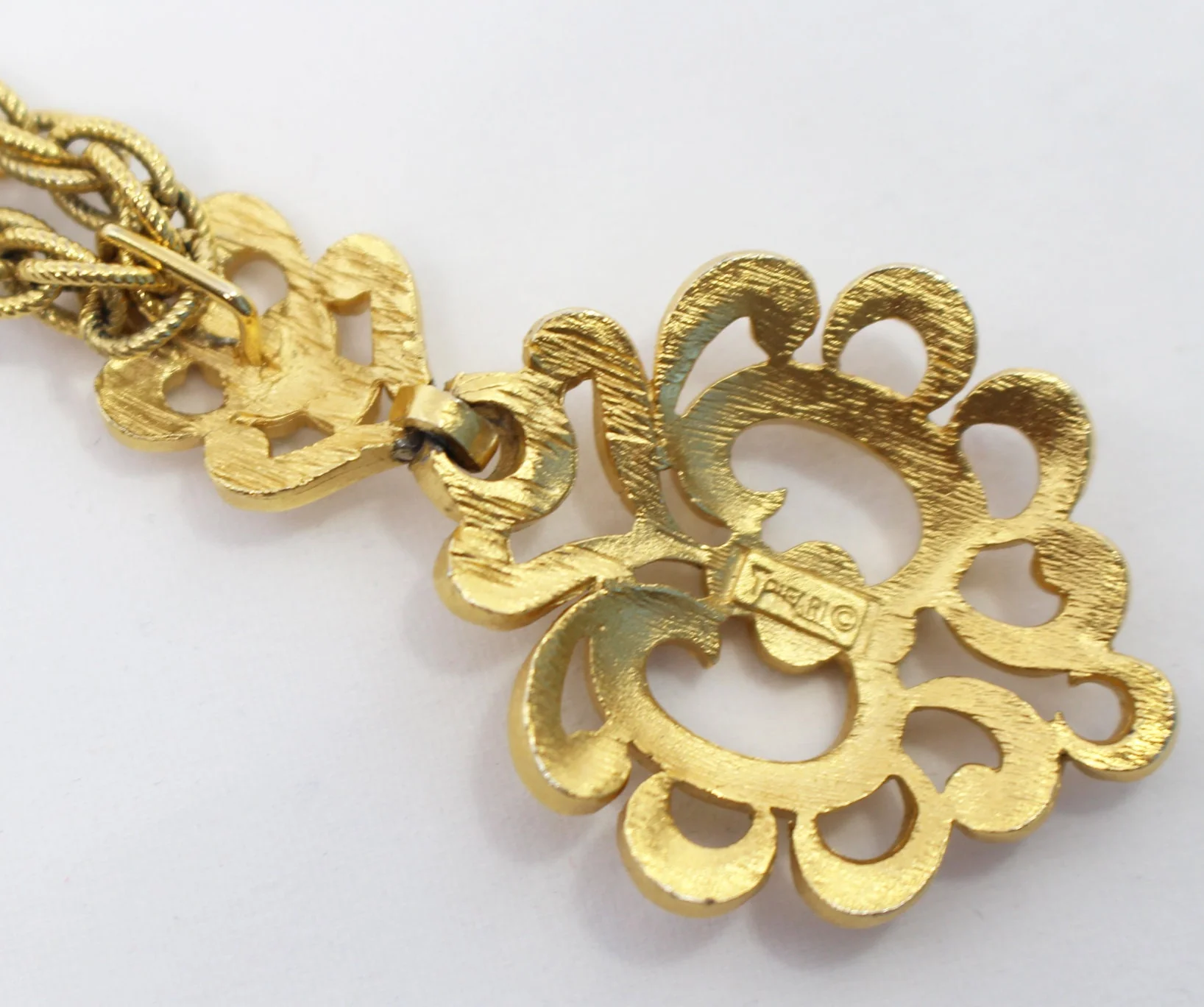 Chic Trifari Scroll Pendant Necklace Openwork Filigree Statement Pendant Choker by Trifari - Image 3