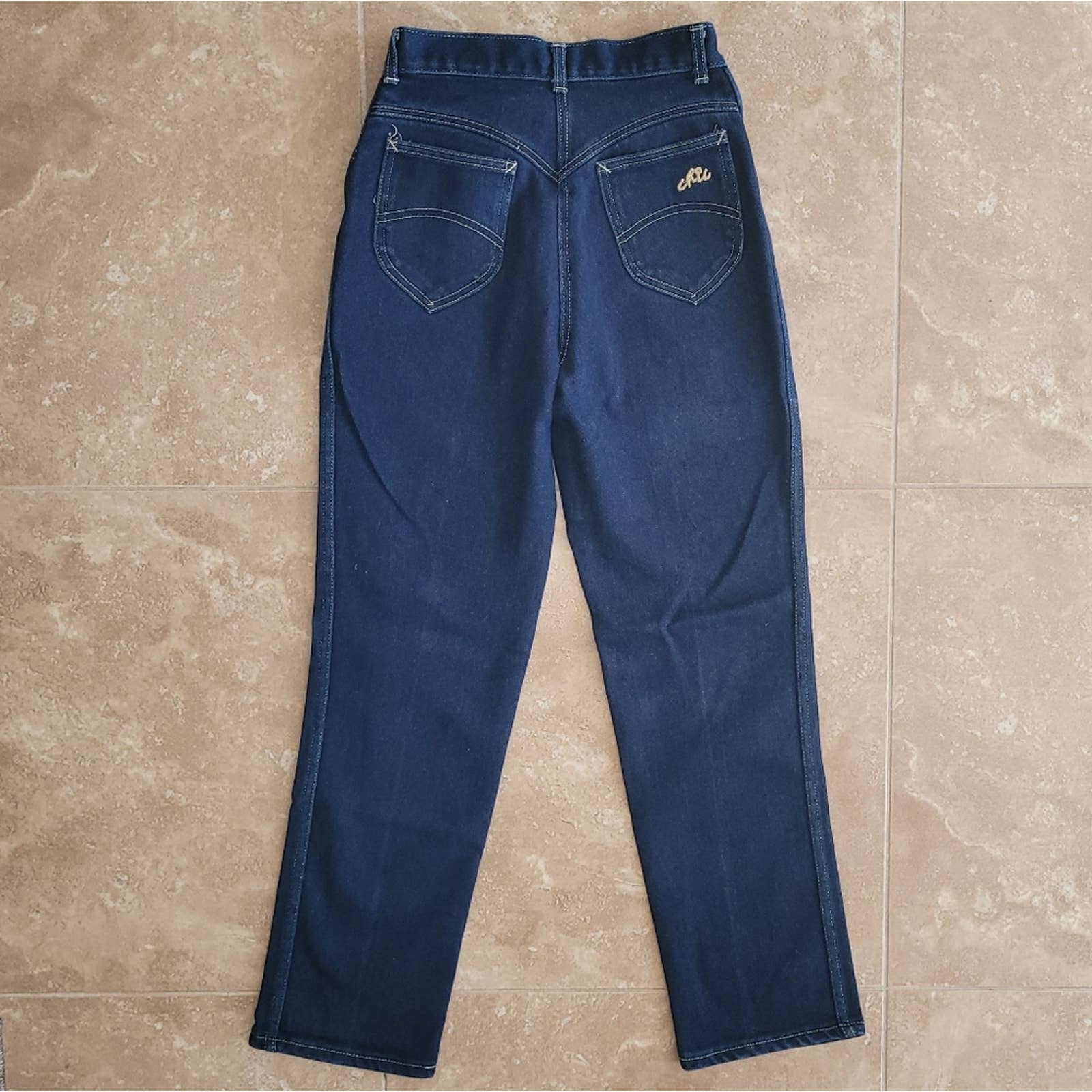 Chic Vintage Dark Wash High Waist Mom Jeans with Contrast Stitching by Chic - Image 2