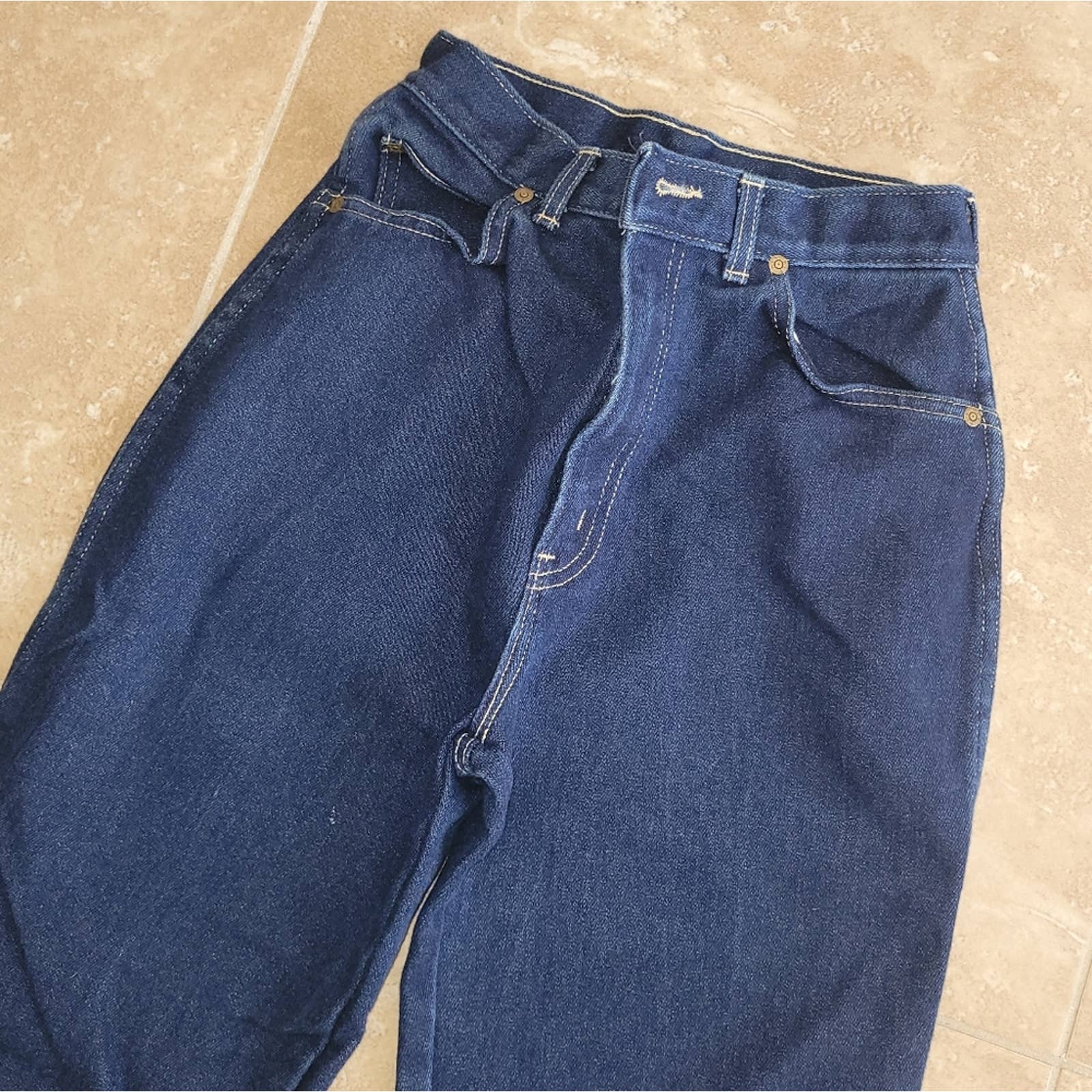 Chic Vintage Dark Wash High Waist Mom Jeans with Contrast Stitching by Chic - Image 4