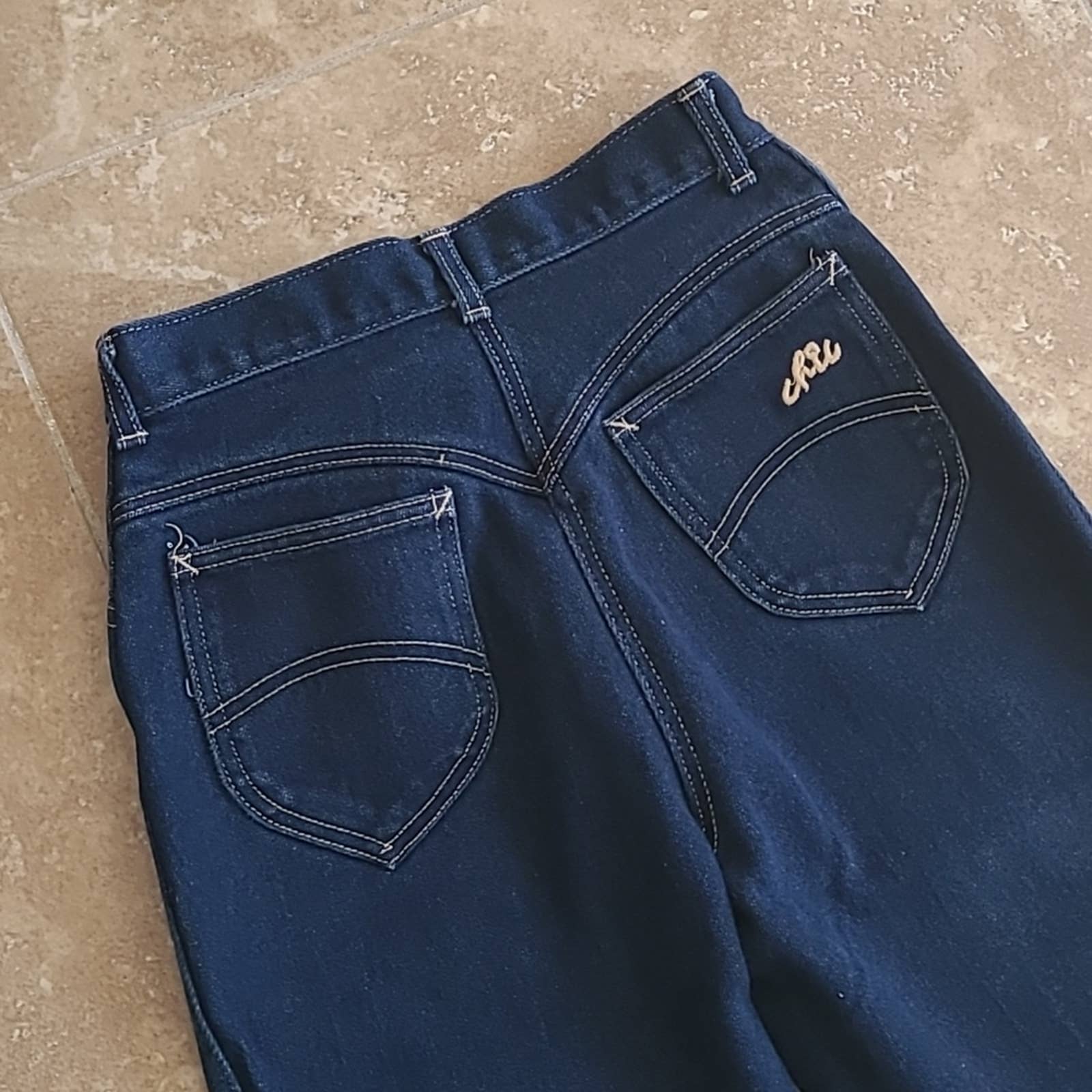 Chic Vintage Dark Wash High Waist Mom Jeans with Contrast Stitching by Chic - Image 6