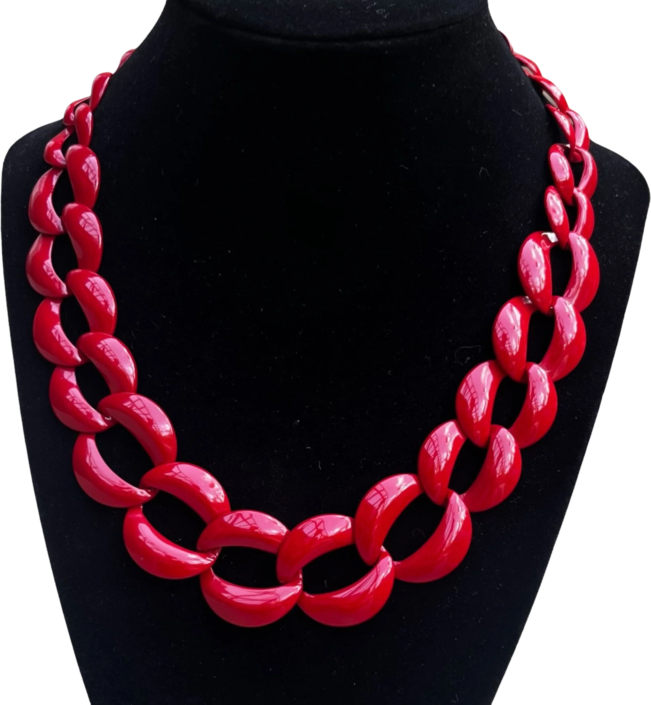 Chic Vintage Napier Red Enamel Necklace 80s 90s Runway Couture Chunky Chain Link Statement Jewelry by Napier
