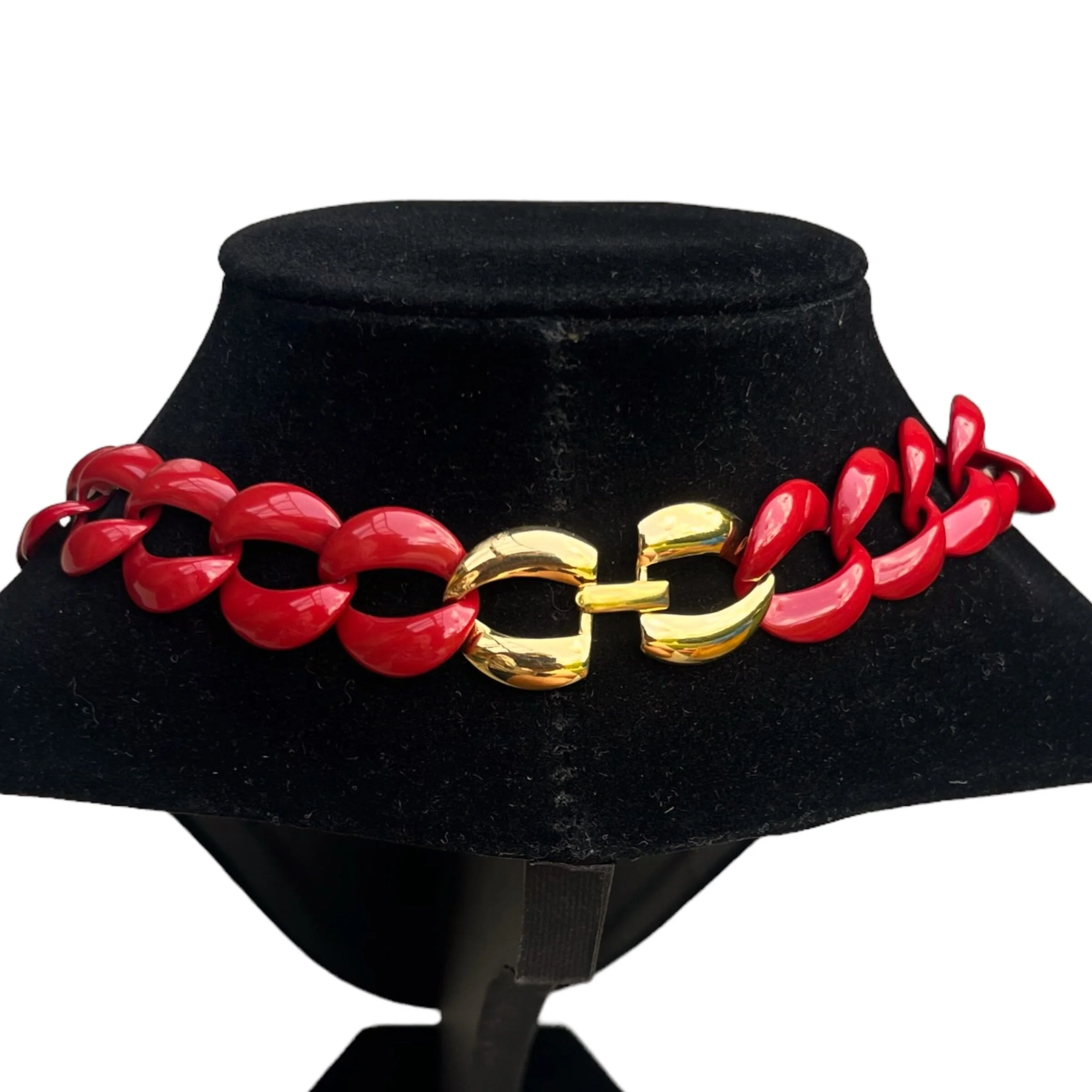 Chic Vintage Napier Red Enamel Necklace 80s 90s Runway Couture Chunky Chain Link Statement Jewelry by Napier - Image 3