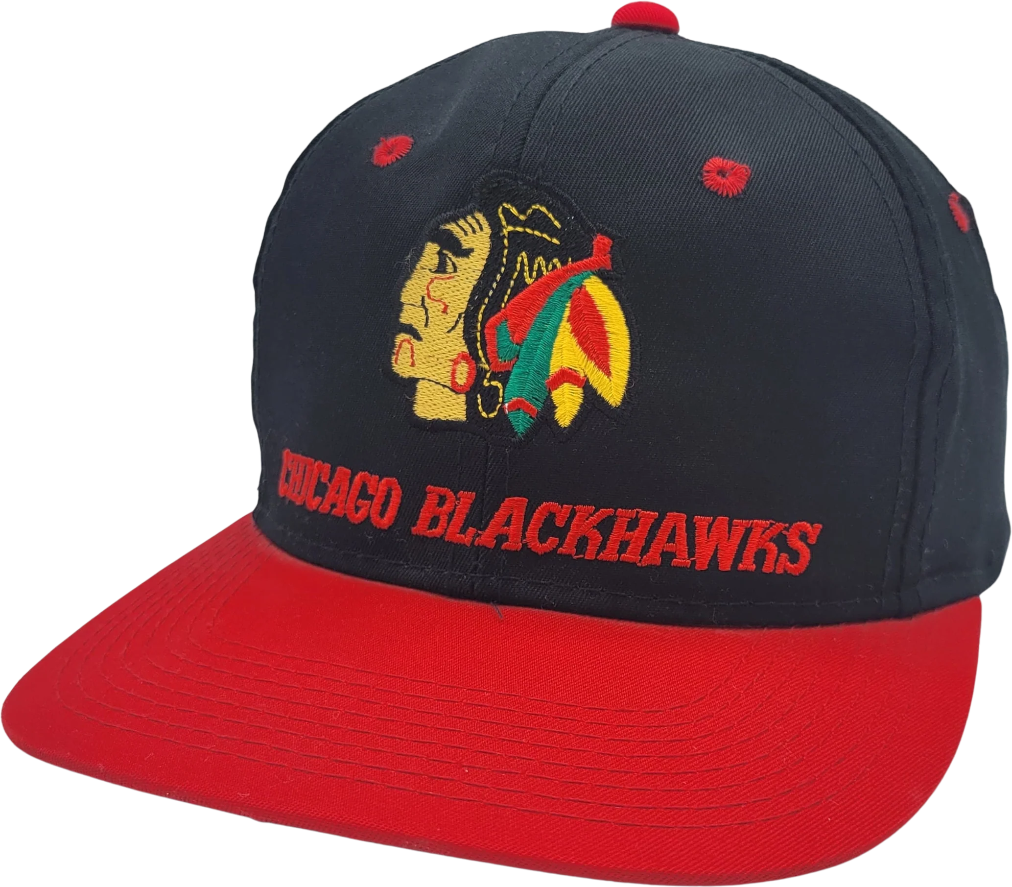 Chicago Blackhawks Vintage 90s G Cap Snapback Hat Nhl Hockey Black Red Hat Stitched On Logos Green Under Bill