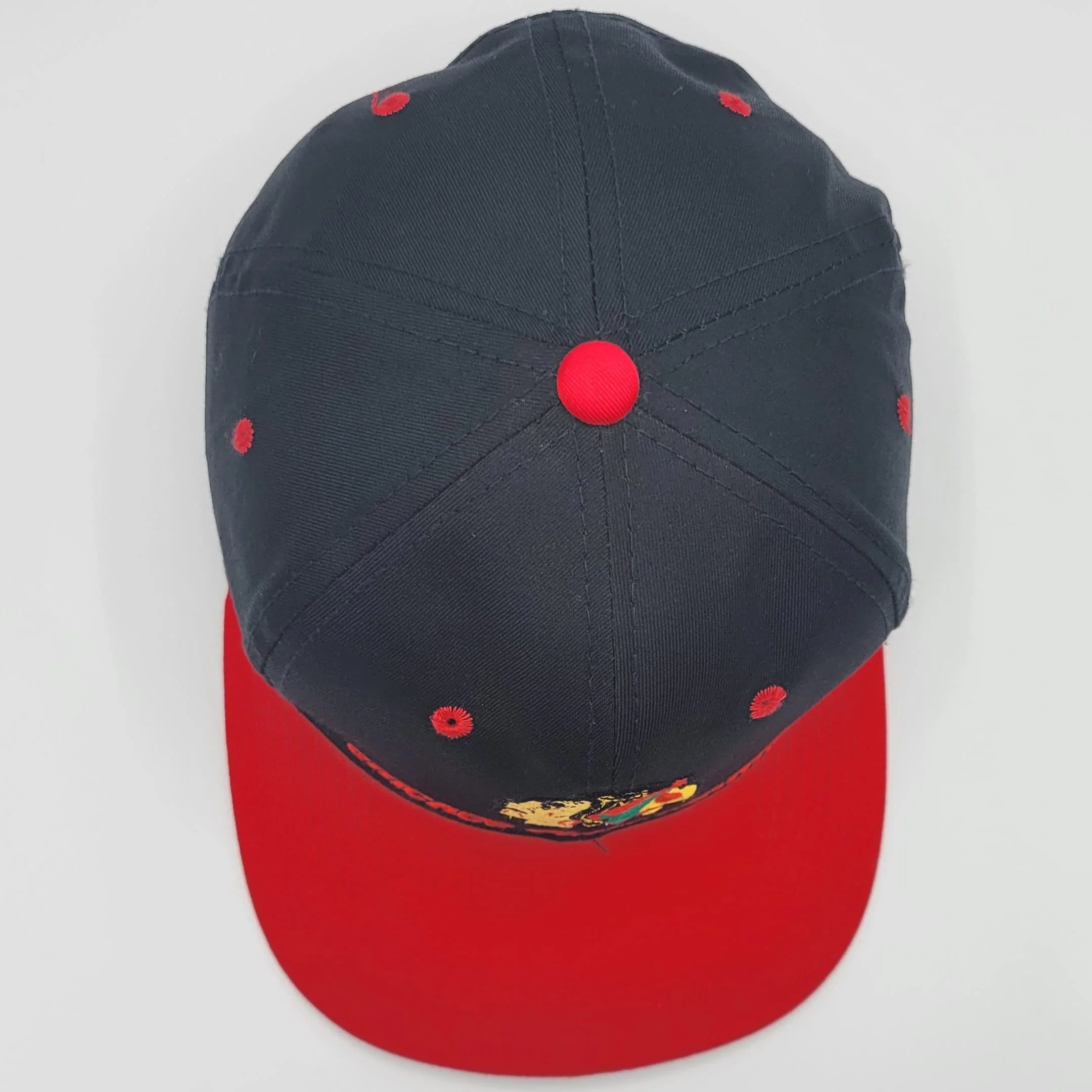 Chicago Blackhawks Vintage 90s G Cap Snapback Hat Nhl Hockey Black Red Hat Stitched On Logos Green Under Bill - Image 7
