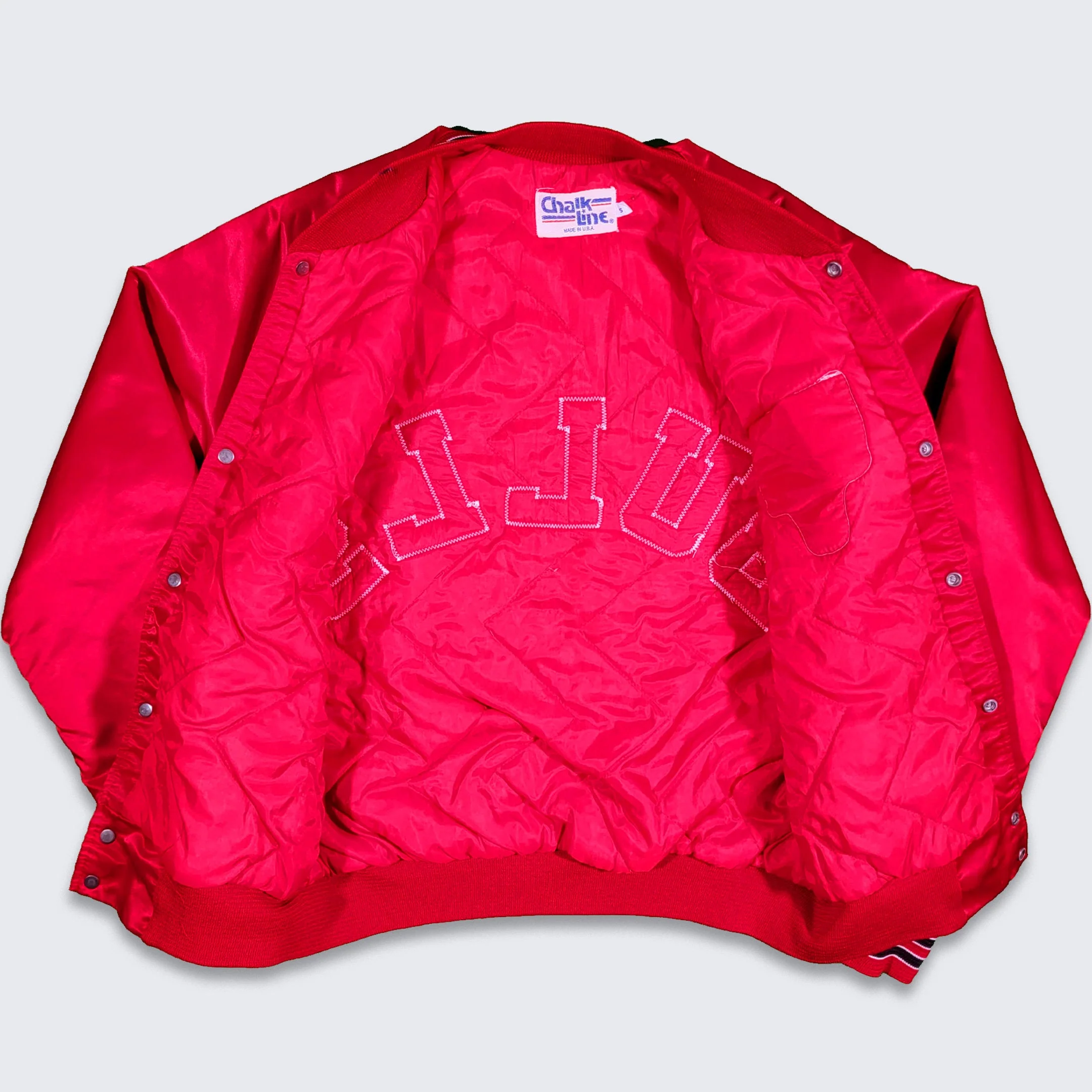 Chicago Bulls Vintage 80s Chalk Line Satin Bomber Jacket - Size Men's Small S - Image 3