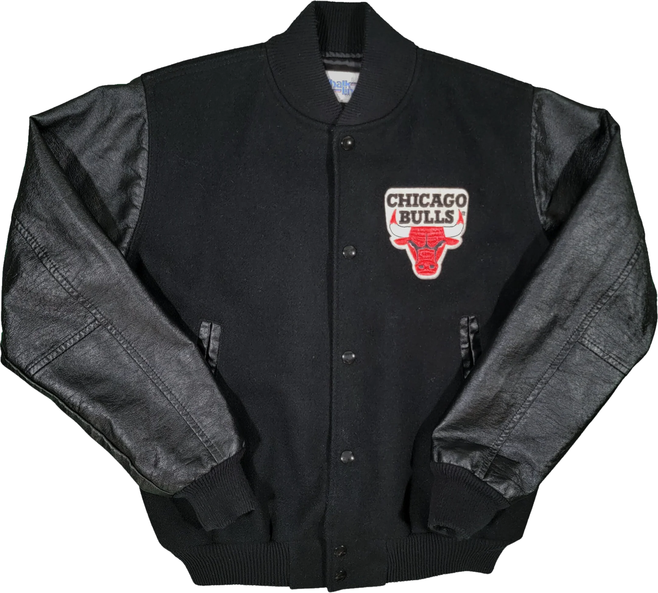 Chicago Bulls Vintage 80s Chalk Line Varsity Jacket Nba Basketball Letterman Black Coat Size Youth Xl by Chalk Line