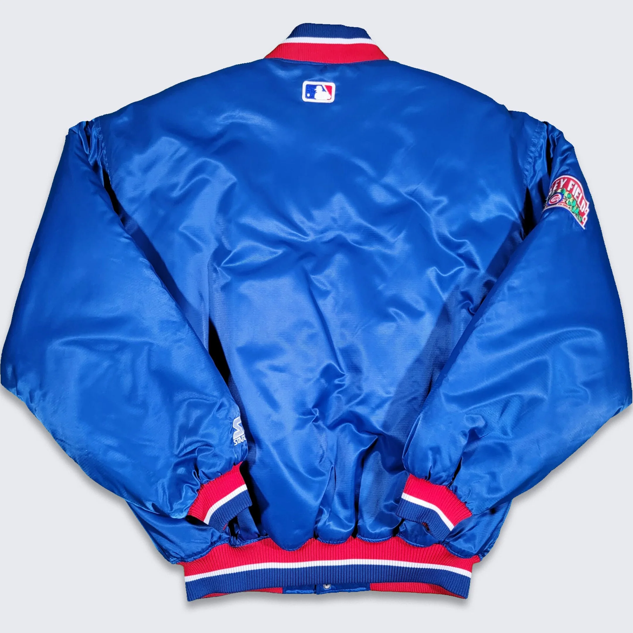 Chicago Cubs Vintage 90s Starter Satin Bomber Jacket Wrigley Field Edition Mlb Baseball Blue Red Coat Size Men's L by Starter - Image 3
