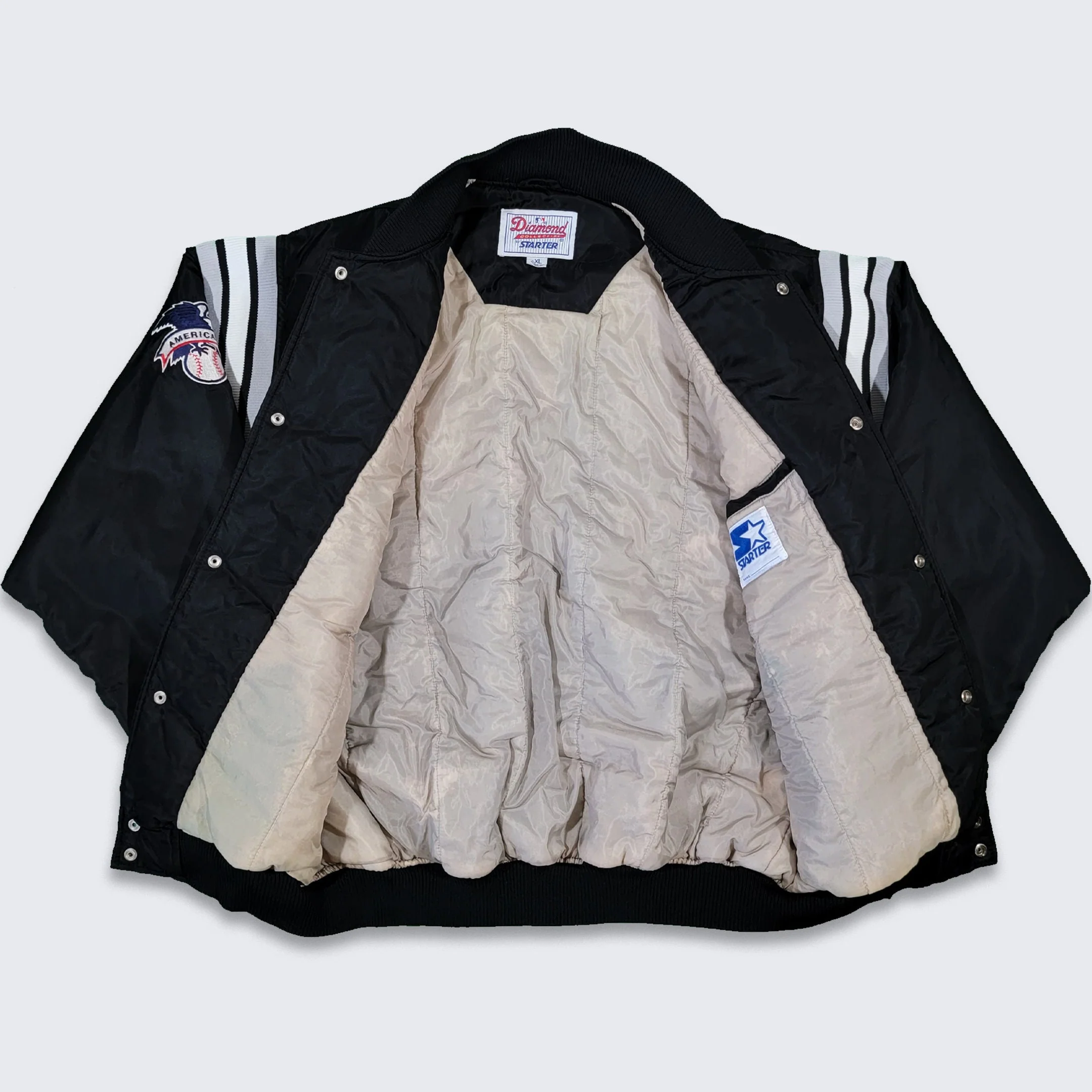 Chicago White Sox Vintage 90s Starter Satin Bomber Jacket Mlb Baseball Black Coat Diamond Collection Size Men's Xl by Starter - Image 3
