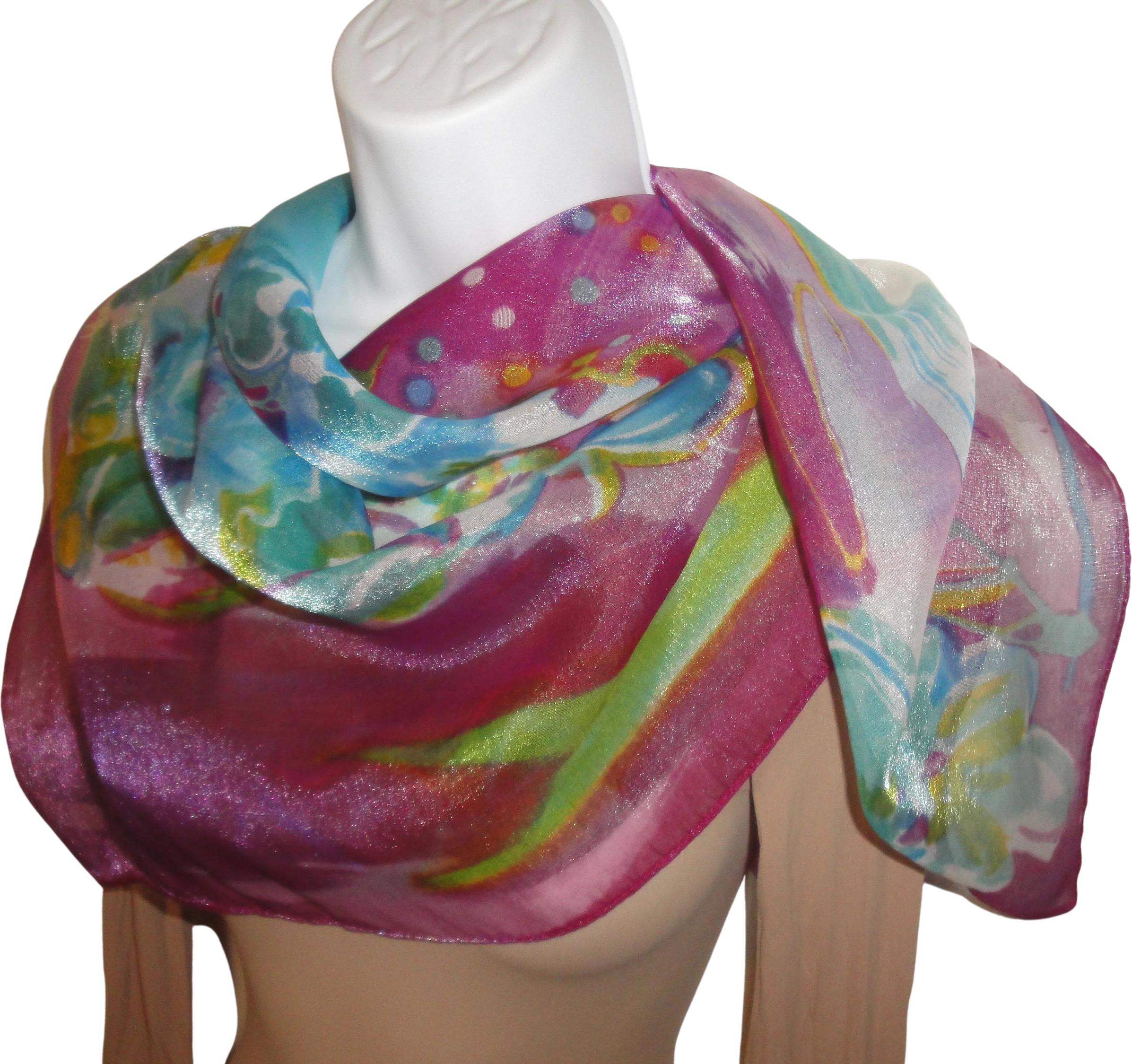 Chiffon 34 Inch Square Scarf Made In Italy Polyester and Nylon Sheer Floral Multicolor Pastel Watercolor Style Bonus Scarf Donuts Vtg
