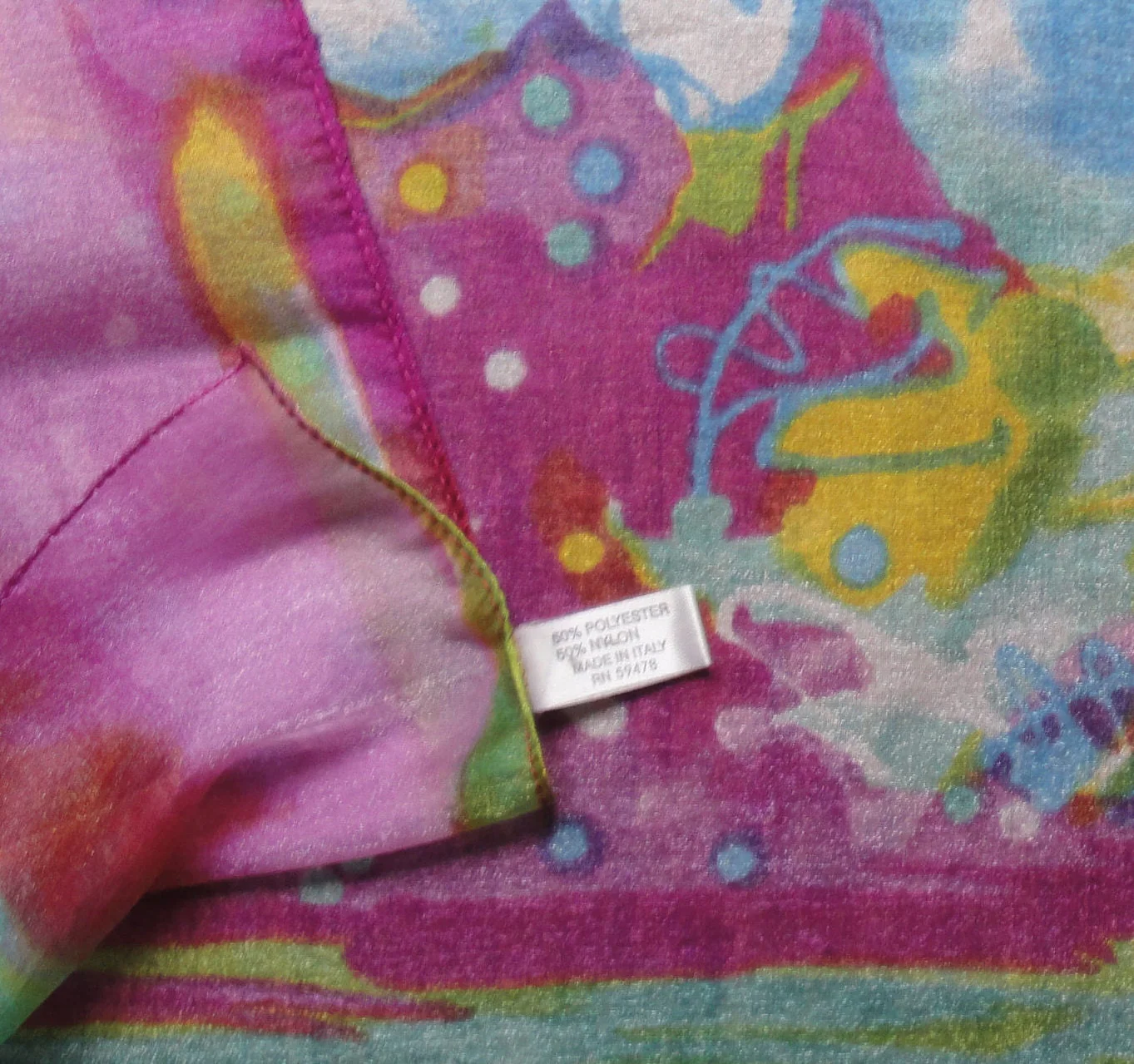 Chiffon 34 Inch Square Scarf Made In Italy Polyester and Nylon Sheer Floral Multicolor Pastel Watercolor Style Bonus Scarf Donuts Vtg - Image 10