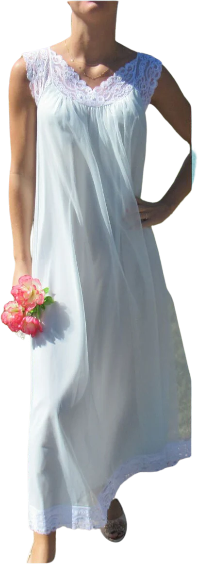 Chiffon Two Piece Set Sheer Pastel Blue Shadowline Nightgown and Robe 1983 Tags Cap Sleeve Open Front Robe A-Line Sleeveless Gown by Shadowline