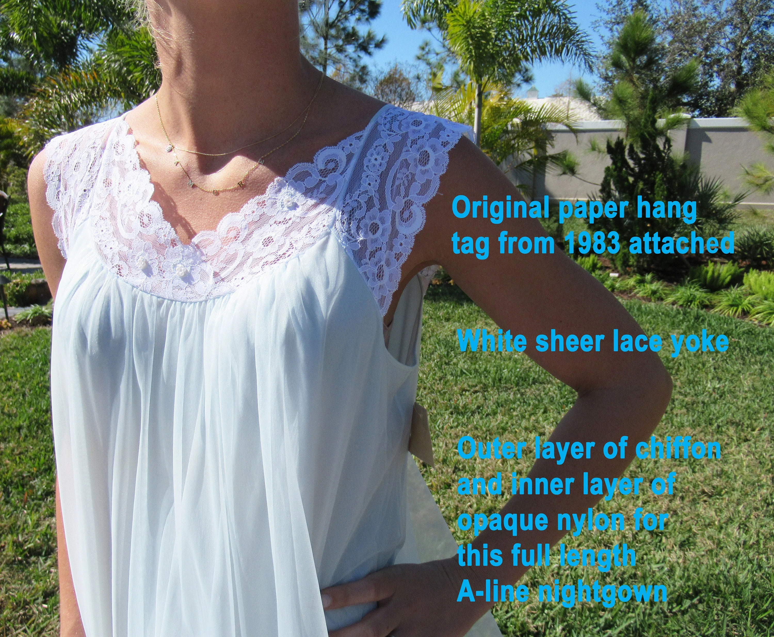 Chiffon Two Piece Set Sheer Pastel Blue Shadowline Nightgown and Robe 1983 Tags Cap Sleeve Open Front Robe A-Line Sleeveless Gown by Shadowline - Image 6