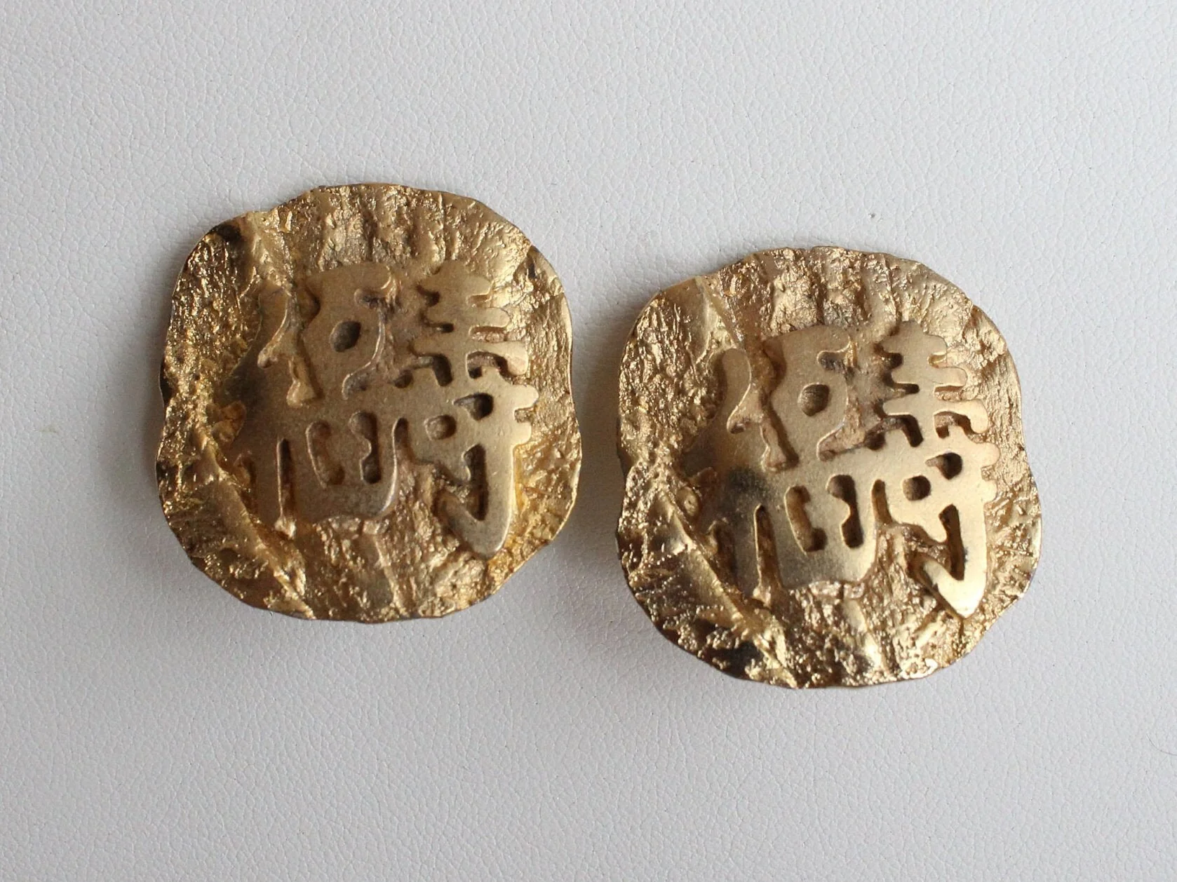 Chinoiserie Chic Clip On Statement Earrings Matte Gold Jewelry - Image 2