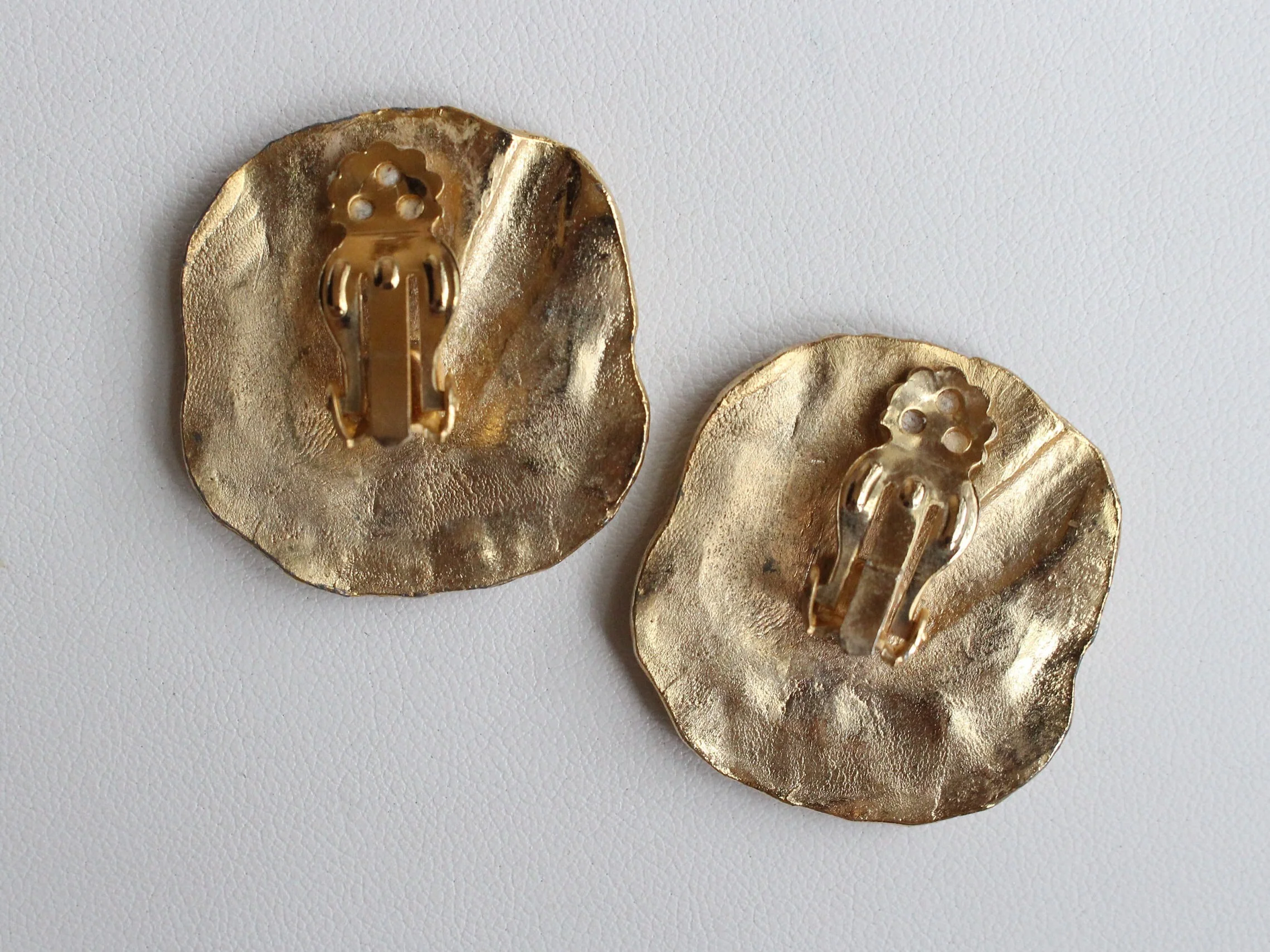 Chinoiserie Chic Clip On Statement Earrings Matte Gold Jewelry - Image 4