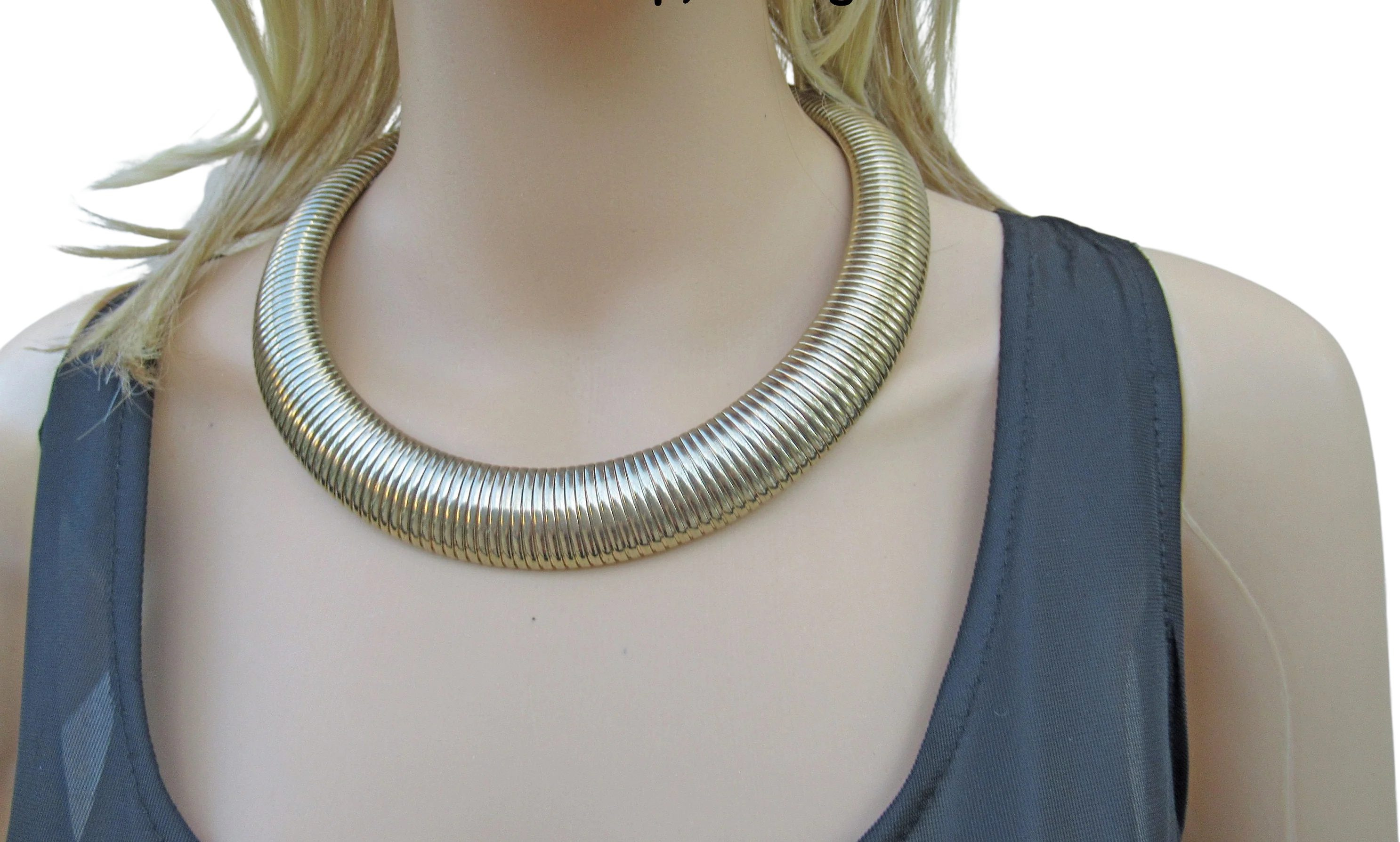 Choker Necklace Gold Tone Metal Wide Fitted Choker Length with Extender Chain and Lobster Claw Clasp a Statement Piece by Graziano